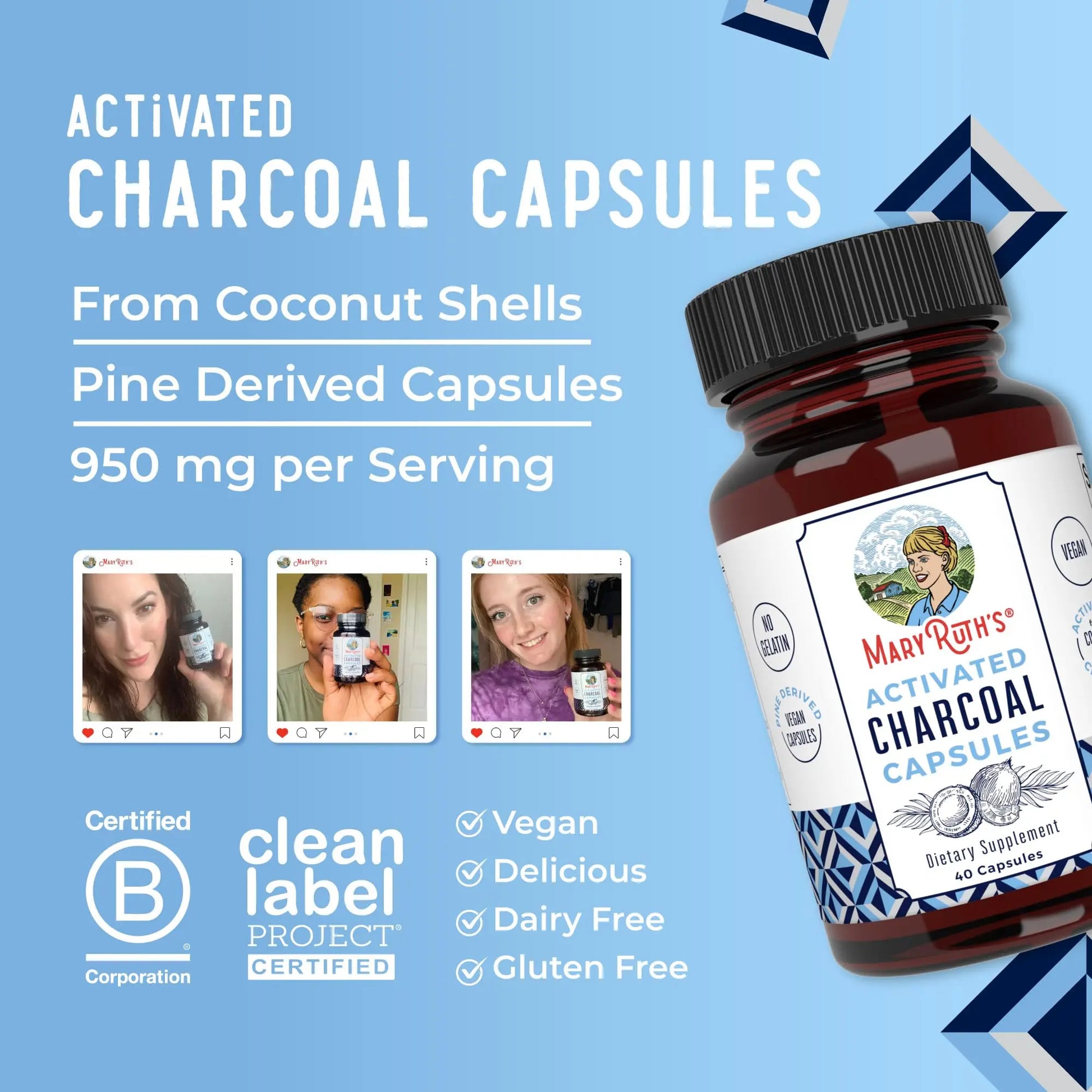 MaryRuth Organics Activated Charcoal Capsules | Substance Adsorption | Derived from Coconut Shells | Vegan Capsules from Pine Trees | Non-GMO | Gluten Free | 40 Count MARYRUTH'S Au supplements