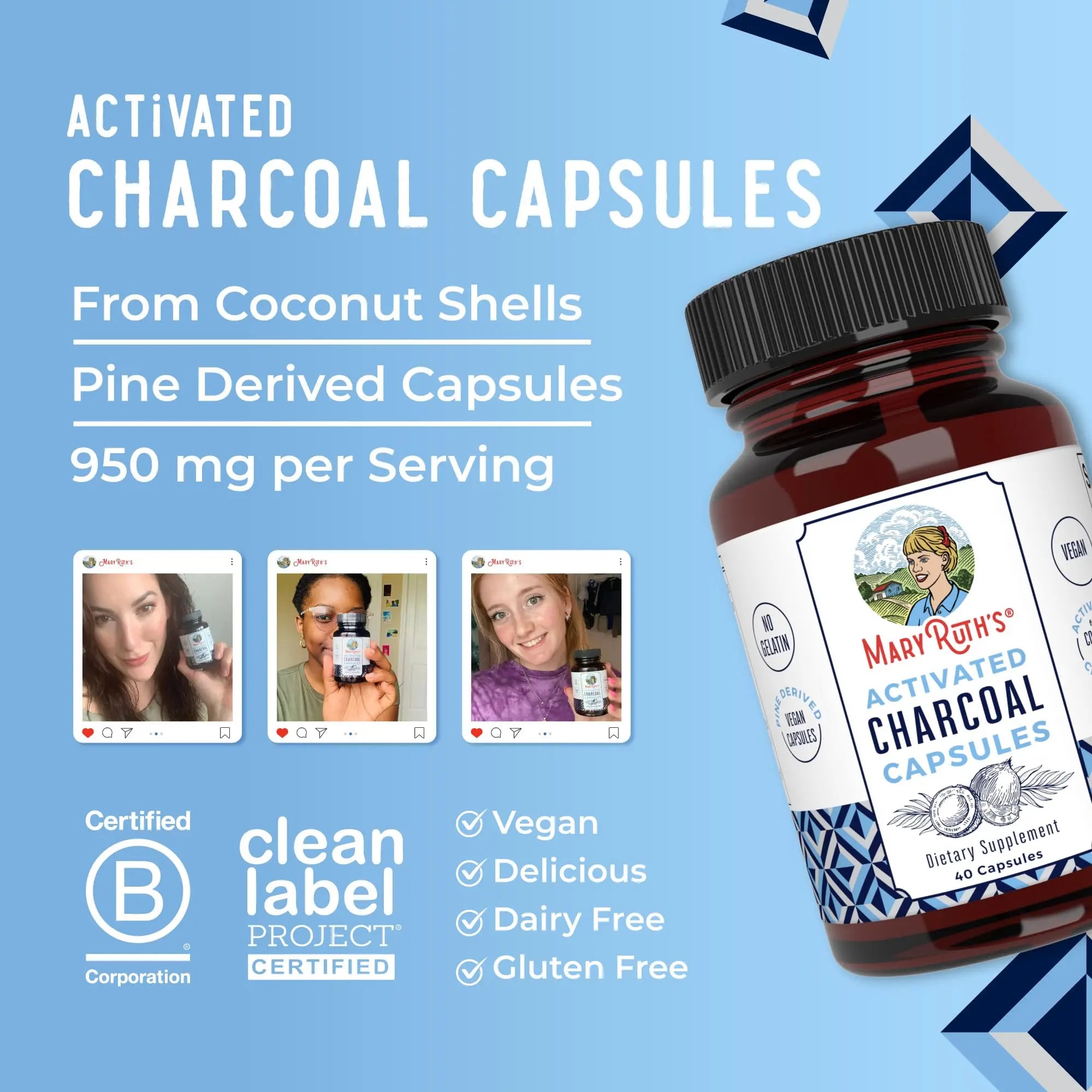 MaryRuth Organics Activated Charcoal Capsules | Substance Adsorption | Derived from Coconut Shells | Vegan Capsules from Pine Trees | Non-GMO | Gluten Free | 40 Count MARYRUTH'S Au supplements