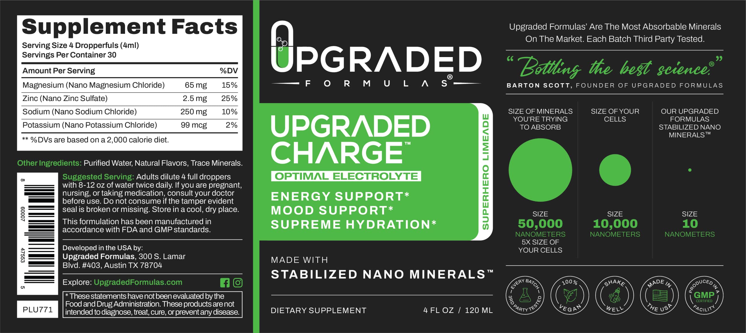 Upgraded Formulas Upgraded Charge Optimal Electrolyte Blend with Liquid Nano Minerals Dietary Supplement, 4 Fluid Ounces Upgraded Formulas Au supplements