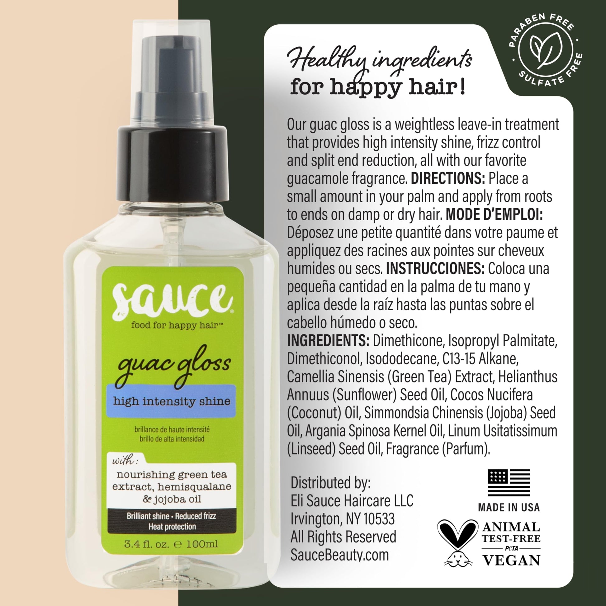 SAUCE BEAUTY Guac Hair Gloss, 3 Fl Oz High Intensity Shine, Jojoba Oil, Green Tea Extract & Squalane to Smooth, Boost Shine & Control Frizz for Sleeker, Softer, More Manageable Hair, Vegan Formula SAUCE BEAUTY Au supplements