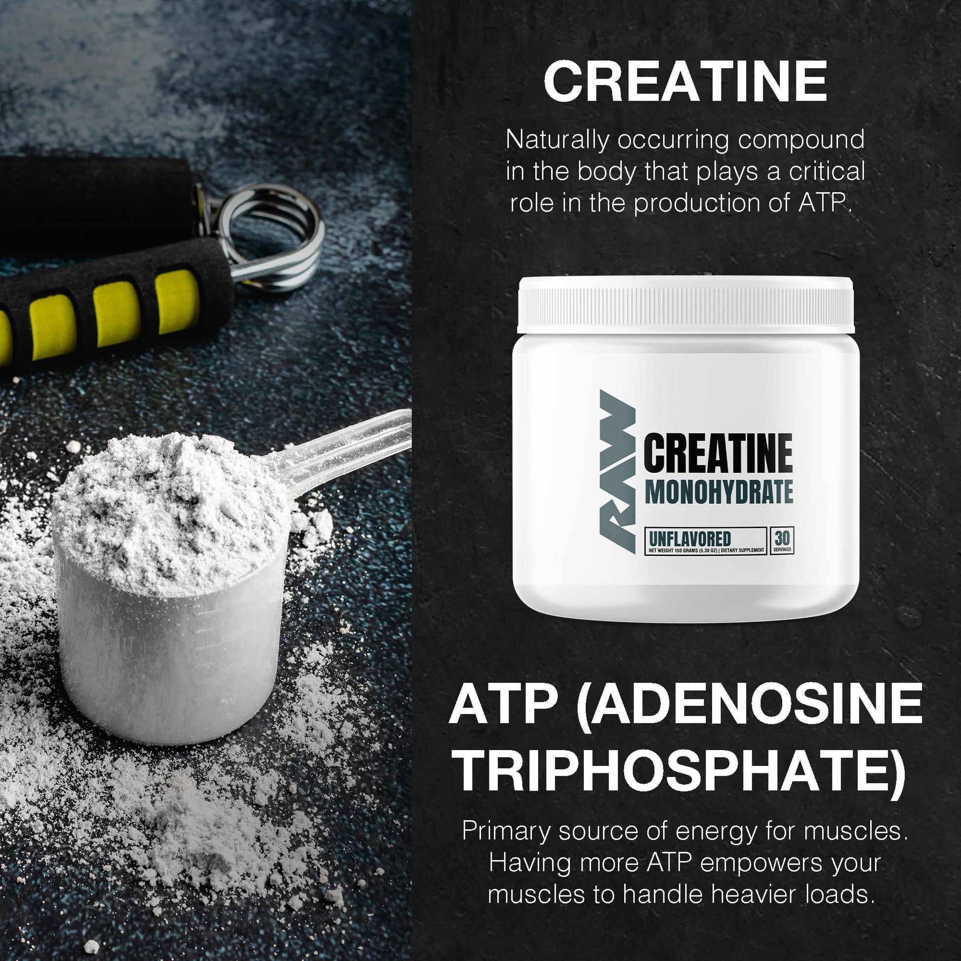 RAW Nutrition Creatine Monohydrate Powder, Unflavored (30 Servings) - Micronized Creatine Monohydrate Supplement for Workout Performance, Build Muscle & Strength - Creatine Powder for Men & Women RAW Au supplements