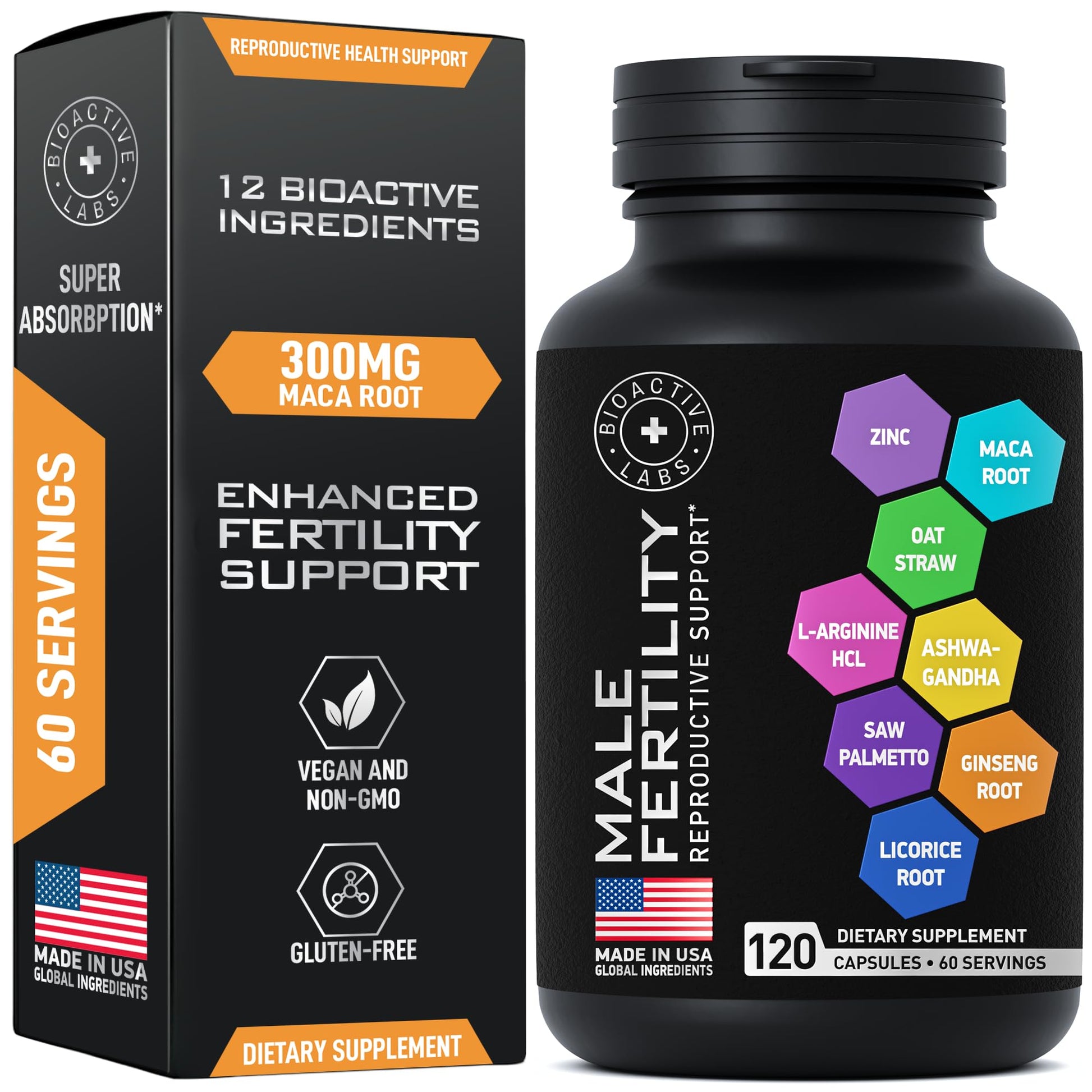 Fertility Supplements for Men - Zinc, Maca, Ashwagandha, L-Arginine - Male Vitality Conception for Him - Count and Motility Pregnancy Aid - Vitamins and Male Fertility Support Supplement - 120 Pills BIOACTIVE LABS Au supplements