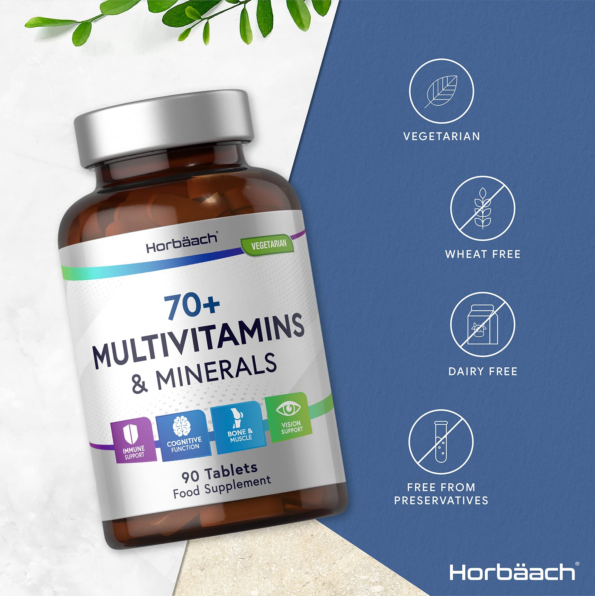 Multivitamin 70 Plus Tablets | 90 Count | with Essential Vitamins and Minerals | for Men and Horbäach Au supplements