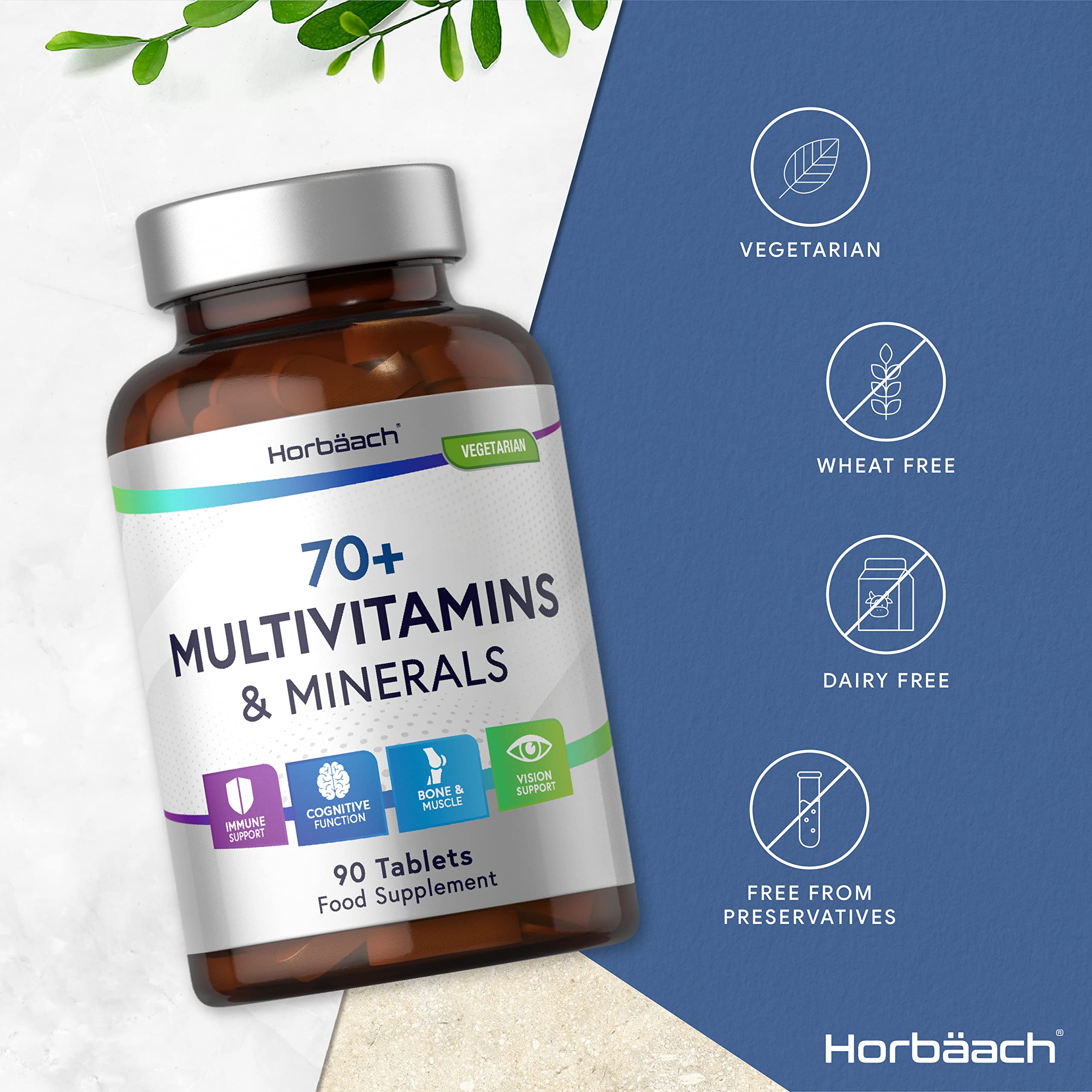 Multivitamin 70 Plus Tablets | 90 Count | with Essential Vitamins and Minerals | for Men and Horbäach Au supplements