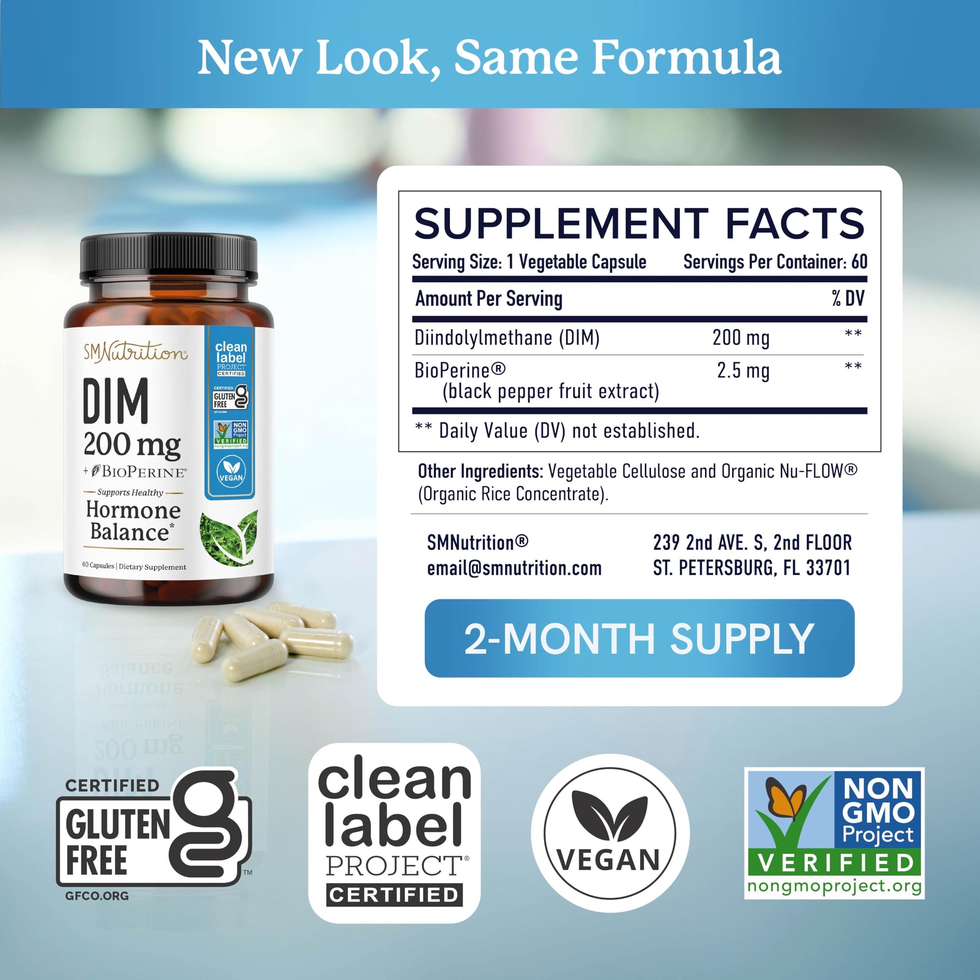 DIM Supplement 200 mg | Estrogen Balance for Women & Men | Hormonal Acne, Hormone Balance, Menopause & Antioxidant Support | Clean Label Project Certified, Vegan & Soy Free Diindolylmethane | 60 Ct. SMNutrition Au supplements