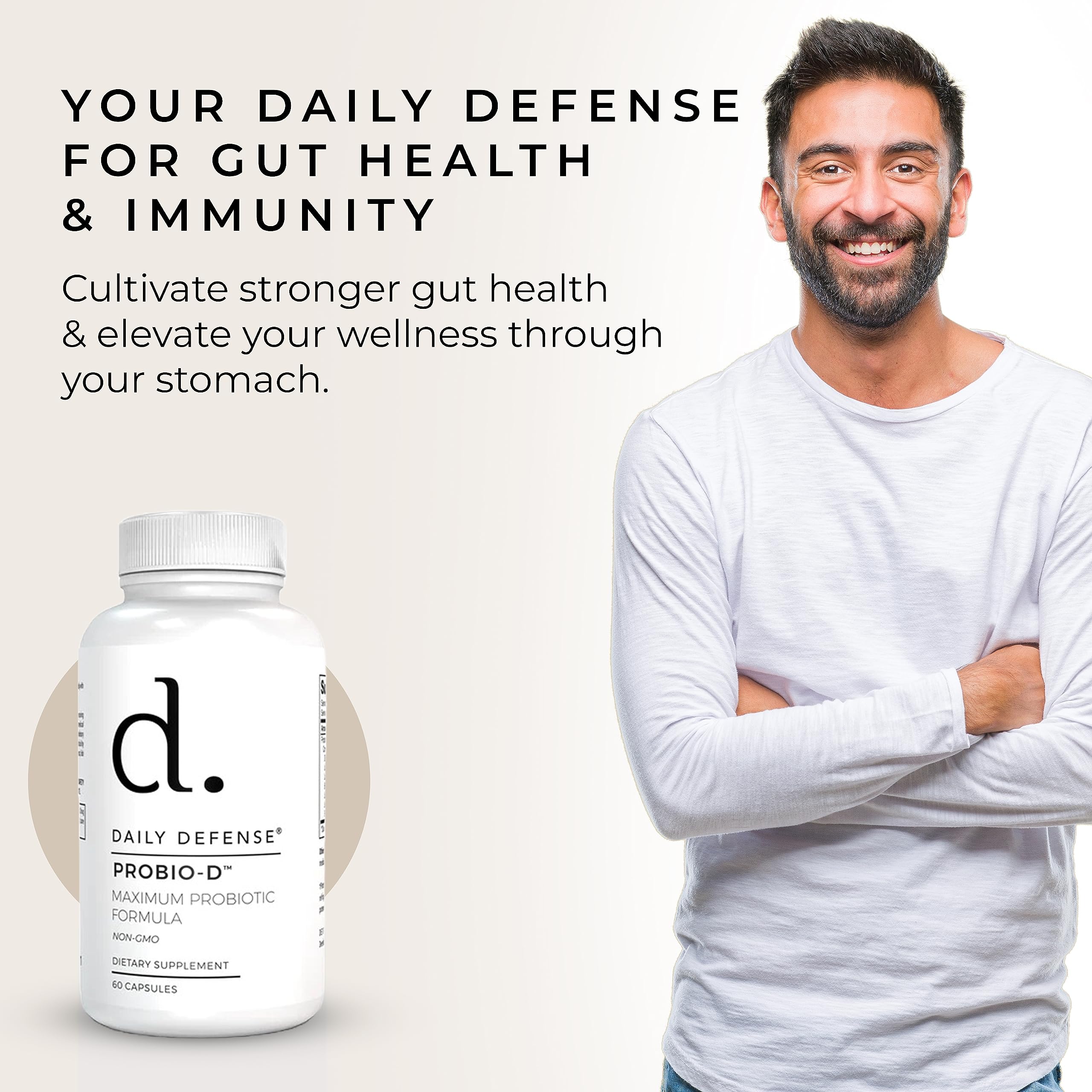 Daily Defense Probiotic Immune Support Supplement - Daily Probiotics for Men with Constipation & Gas - Digestion and Bloating Supplement & Probiotics for Women - 60 Capsules, PROBIO-D Daily Defense Au supplements
