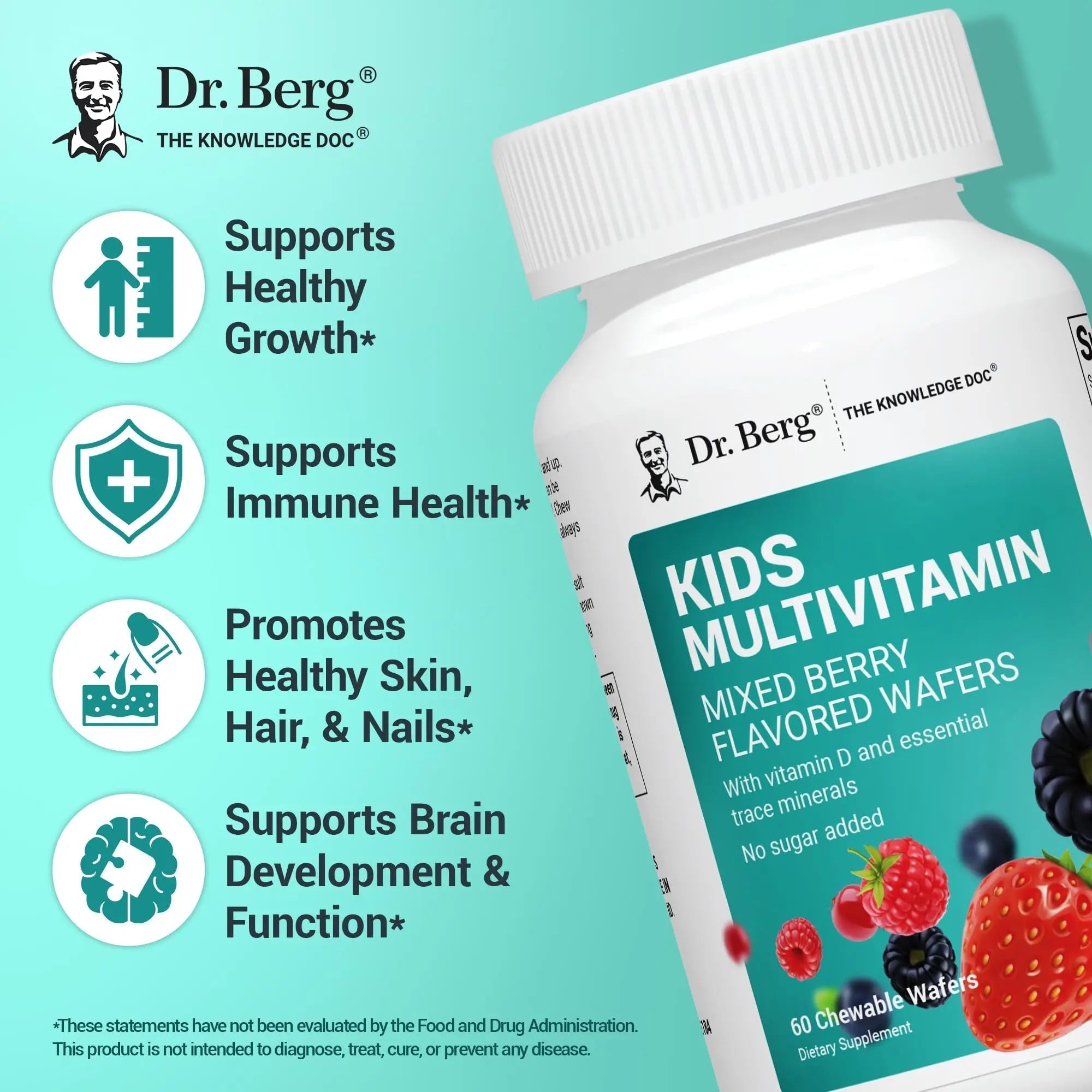 Dr. Berg Kids Chewable Multivitamins (NOT Sweetened w/Sugar) - Daily Multivitamin for Kids That Includes 20 Nutrients & Trace Mineral Complex Dr. Berg Nutritionals Au supplements