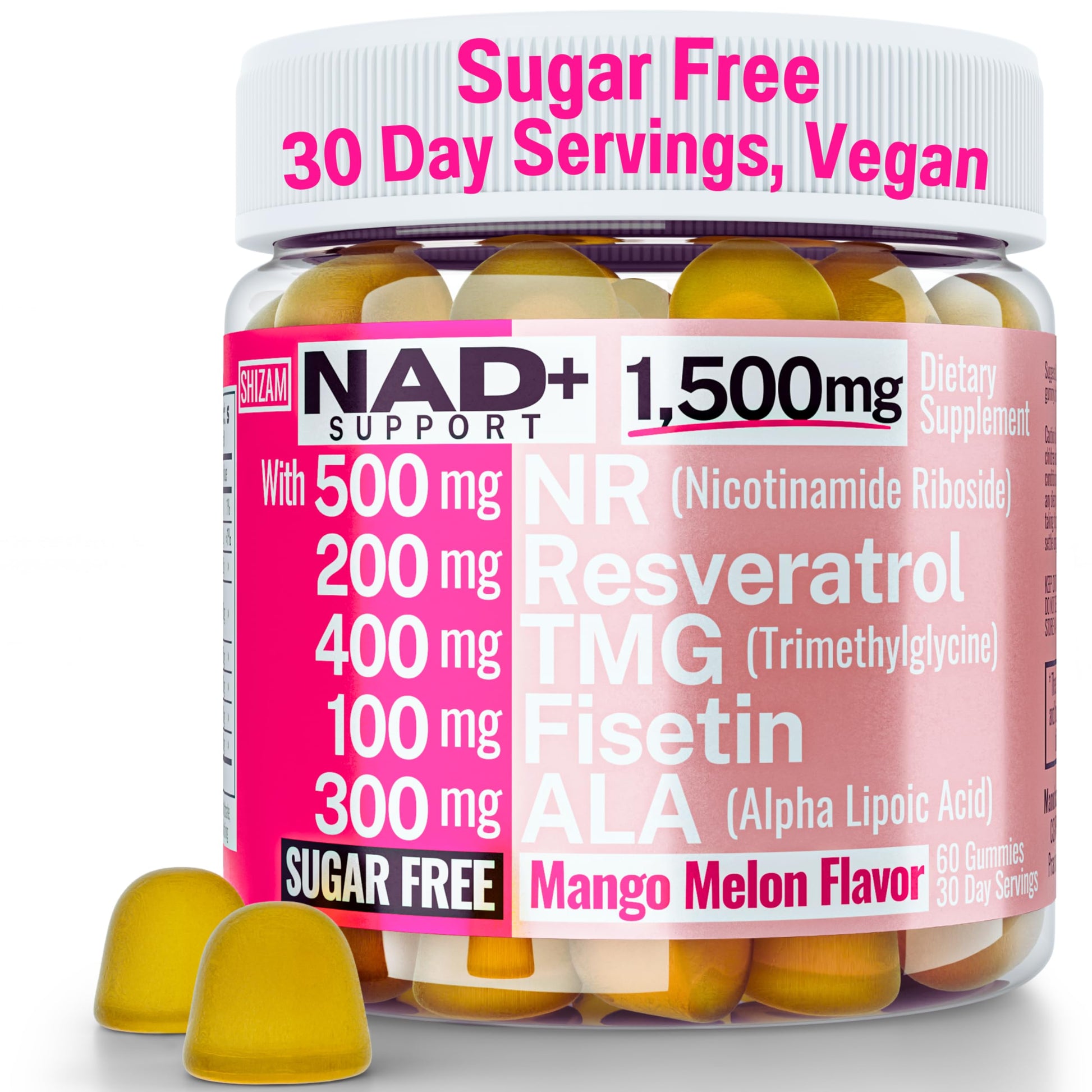 1500mg NAD+ Sugar Free Gummies | NAD + Plus NR TMG ALA Trans-Resveratrol Fisetin Supplements | Nicotinamide Riboside Trimethylglycine Alpha Lipoic Acid Betaine Pills Capsules Tincture Supplement Alt SHIZAM Au supplements