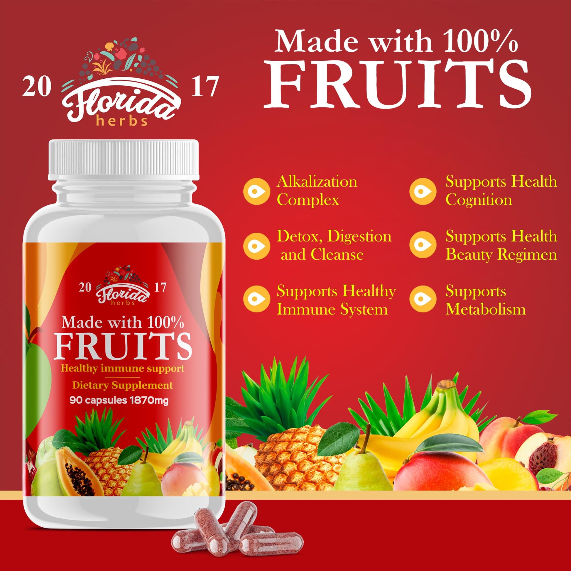 Fruits and Vegetables Supplement - 90 Fruit and 90 Veggie Capsules - Nature Vitamins, Balance of Fruits and Veggies Supports Energy Balance, Soy Free, Vegan Capsules - 90 Count (Pack of 2) FLORIDA HERBS Au supplements