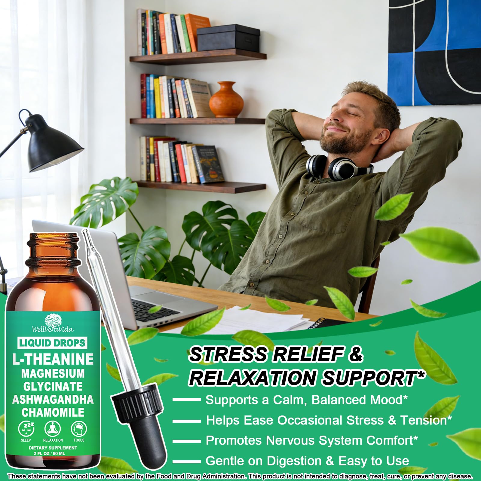 L theanine Liquid Drops, Theanine Supplement With Magnesium Glycinate & Ashwagandha for Sleep, Relaxation & Focus Support, High Absorption Liquid L Theanine 200mg for Adults & Kids丨Vegan, Non-GMO, 2oz WellVeraVida Au supplements