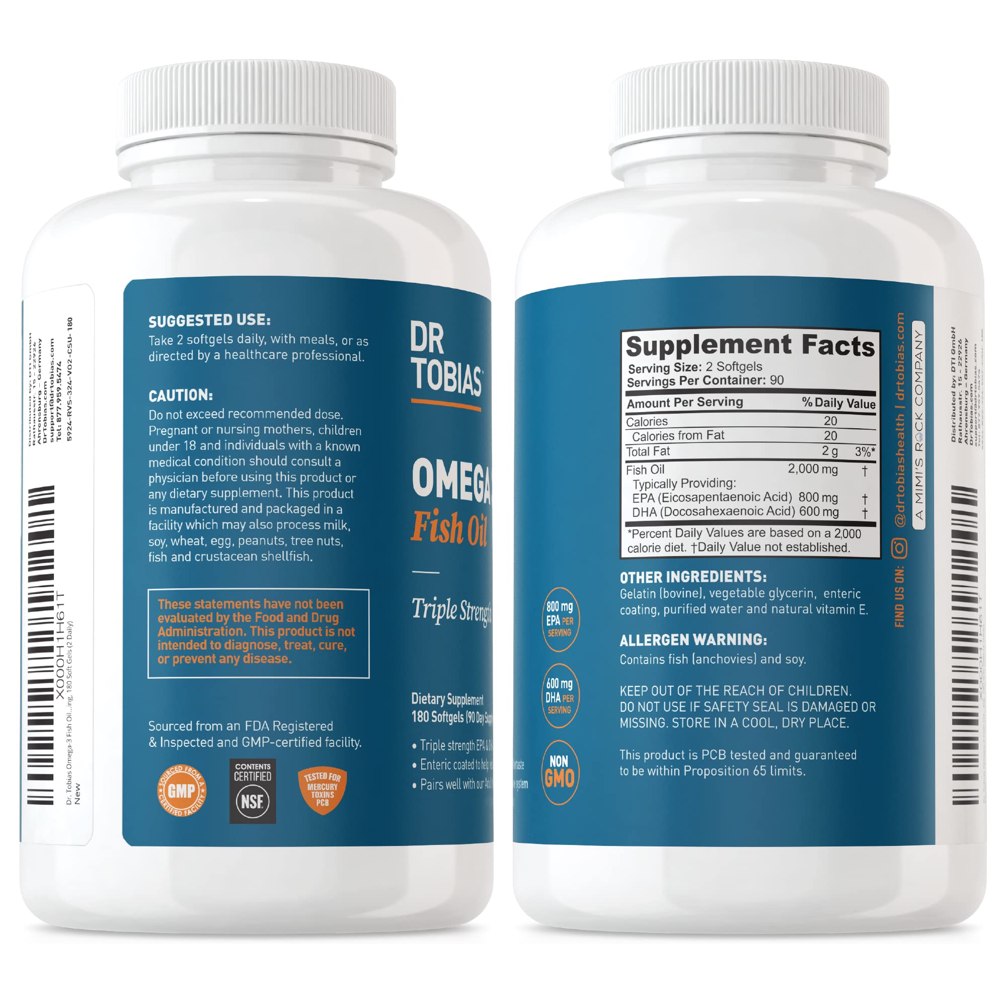 Dr. Tobias Omega 3 Fish Oil, 800 mg EPA 600 mg DHA Omega 3 Supplement for Heart Dr. Tobias Au supplements
