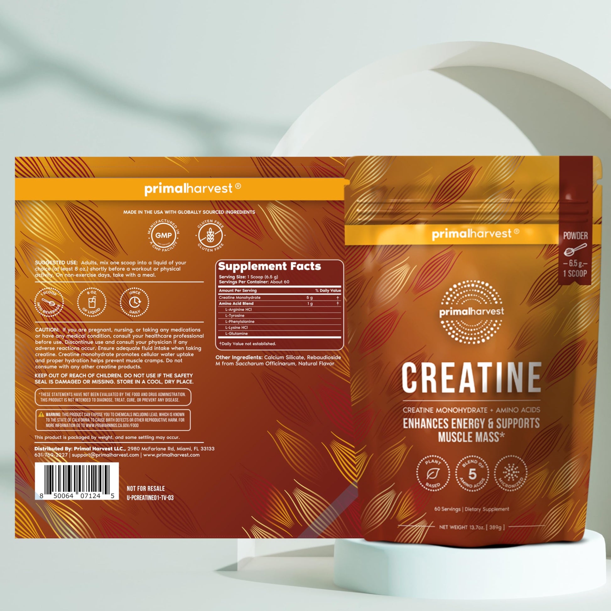 Primal Harvest Creatine Powder Supplement for Men and Women's Fitness, Workouts, and Muscle Growth, to Help Promote Recovery, Strength, Energy, and Endurance (1) Primal Harvest Au supplements