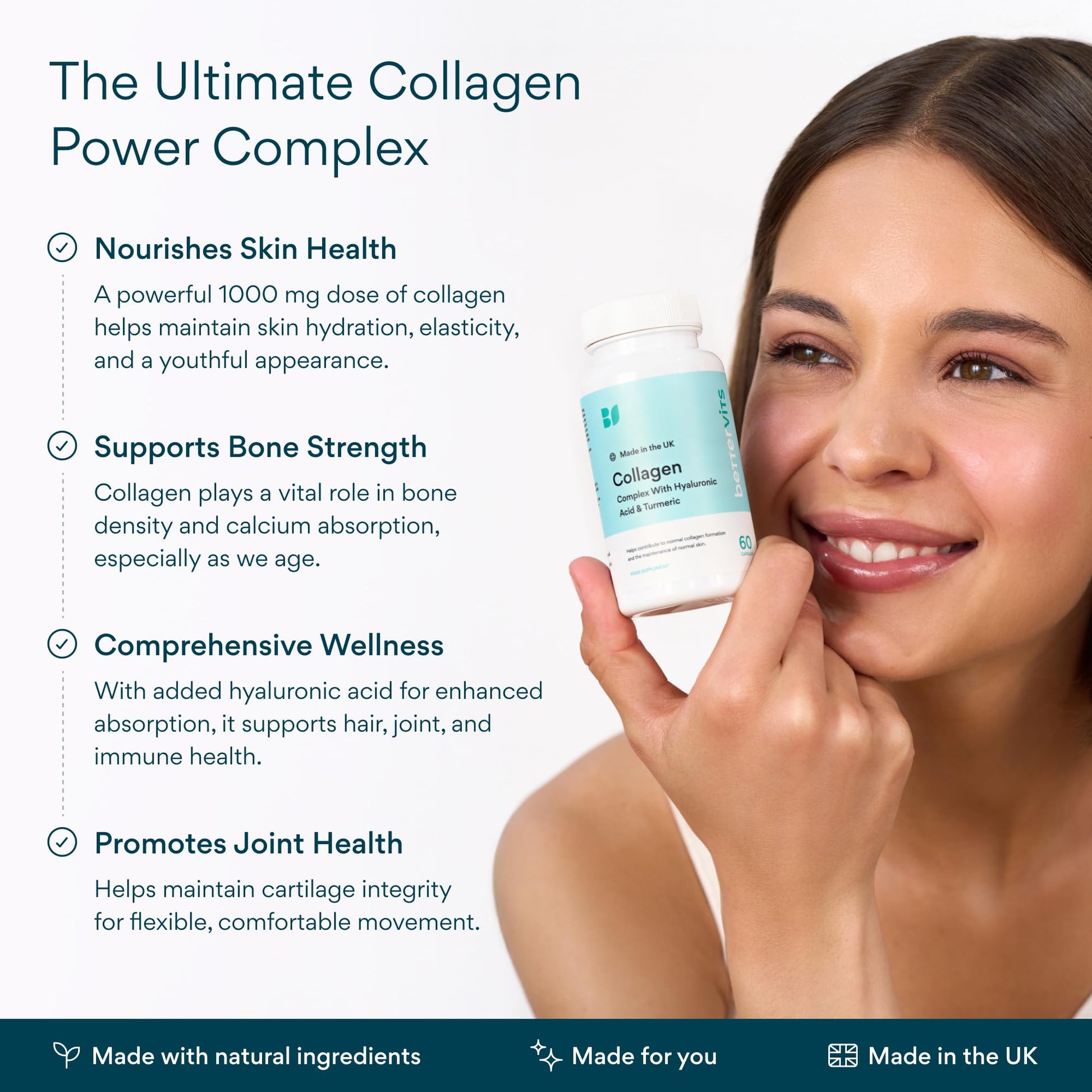 Bettervits Collagen Peptides Complex with Hyaluronic Acid & Turmeric | Hydrolyzed Marine Collagen Supplements for Women & Men | Collagen with Vitamin C for Skin, Hair, Nails & Joints – 60 Capsules Bettervits Au supplements