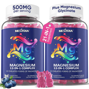 Full Spectrum Magnesium Glycinate Complex 21 in 1 Gummies for Deep Calm Sleep, 12 Forms Magnesium Citrate Malate Taurate Orotate for Women Men + Probiotics w/Ashwagandha, L-Theanine, GABA, 120Cts Nextdia Au supplements