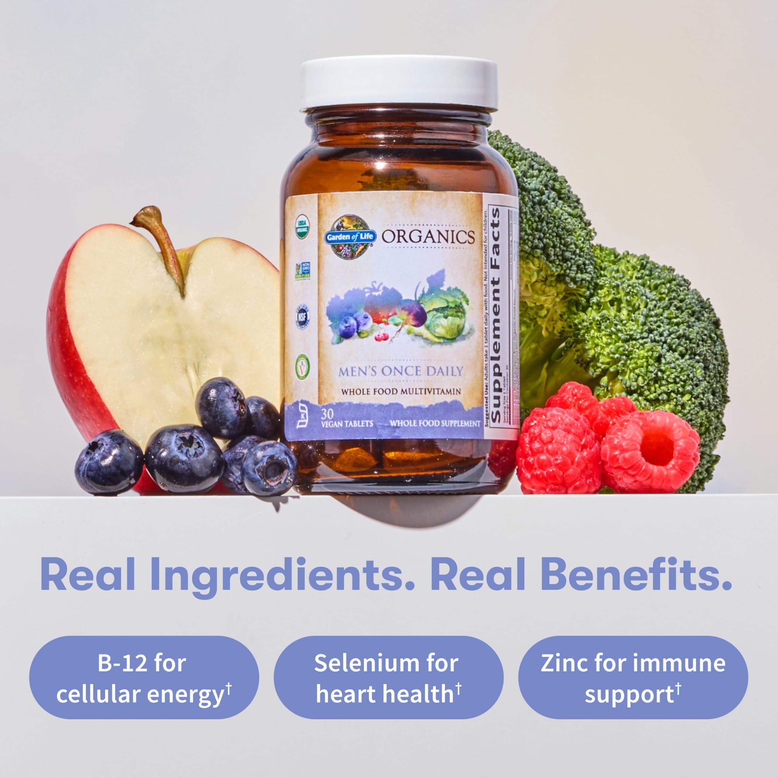 Garden of Life Once Daily Whole Food Multivitamin for Men, Organic Mens Vitamins & Minerals, Vitamin C, Zinc, Vegan, for Health & Well-Being, 60 Tablets Garden of Life Au supplements