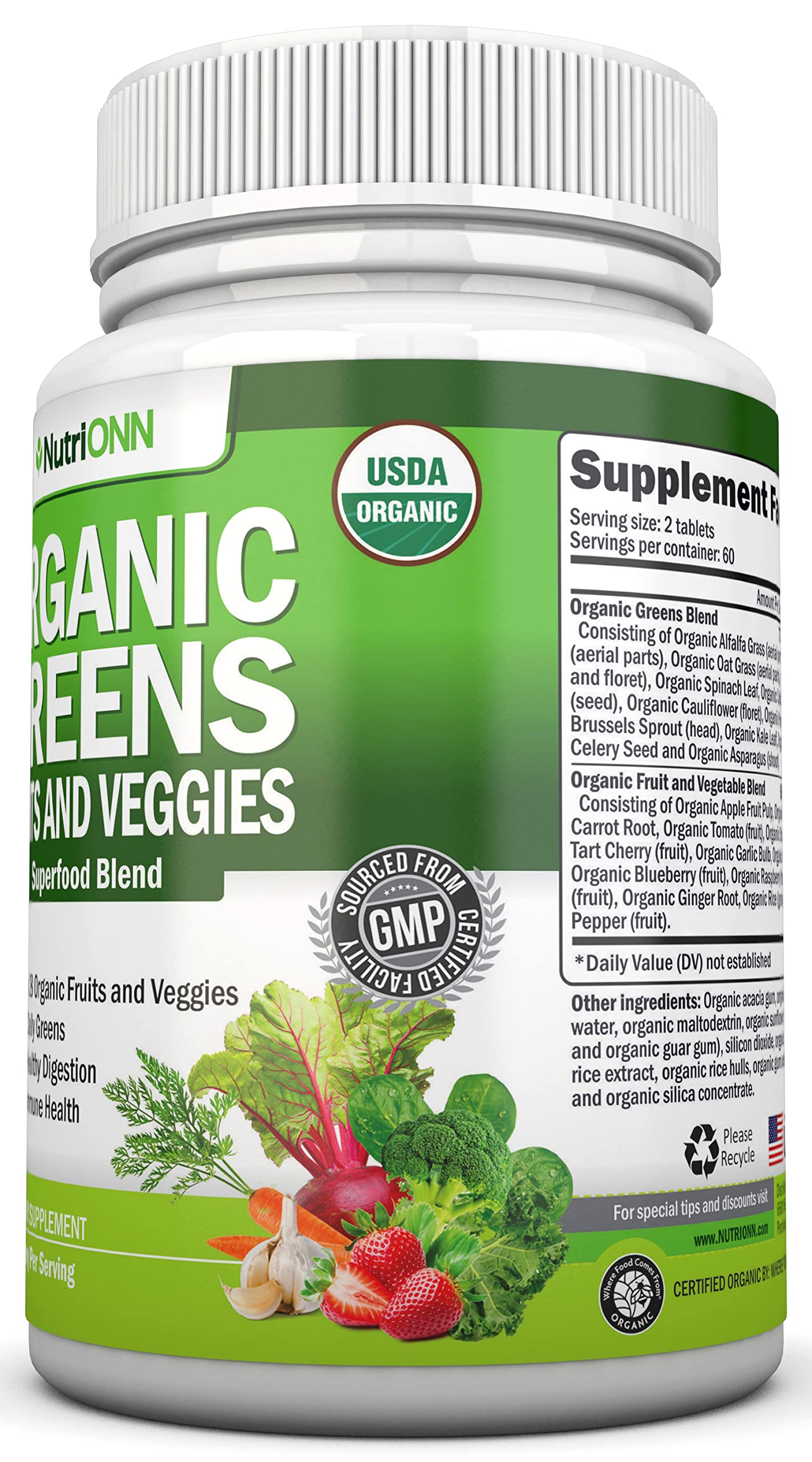 Organic Super Greens Capsules - Fruit And Vegetable Supplements - 120 Count - 28 USDA Organic & Vegan Premium Ingredients - Superfood Blend For Immune Health, Digestion & Energy - Whole Food Vitamins NutriONN Au supplements