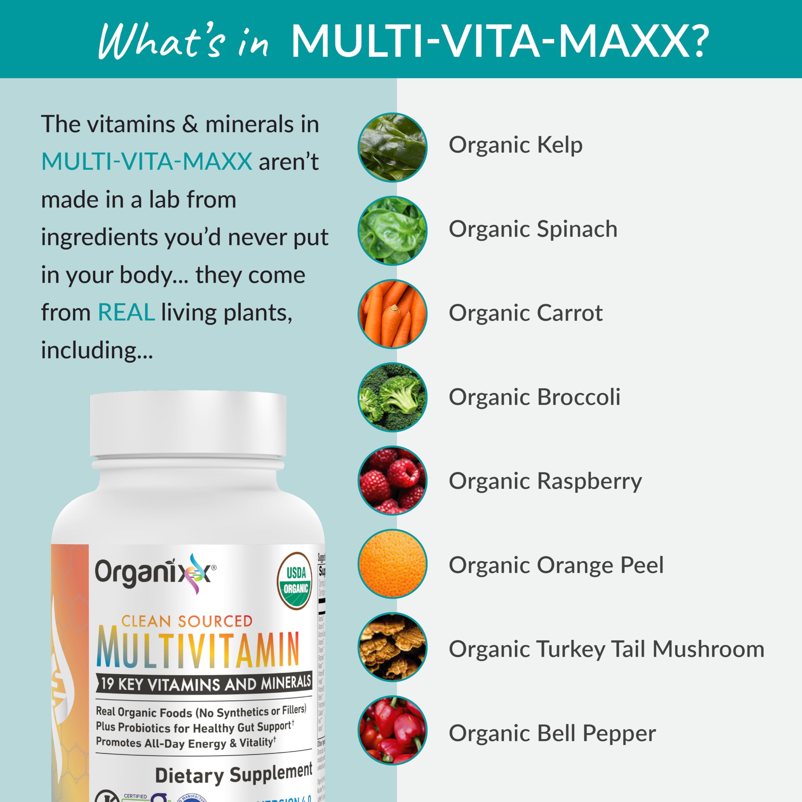 Organixx Clean Sourced Multivitamin for Women & Men, w/Vitamin C, D3, Vitamin B Complex, Probiotics, Organic Fruits & Vegetables, Supports Digestive Gut Health, Immune Support, 90 Vegan Gel Capsules Organixx Au supplements