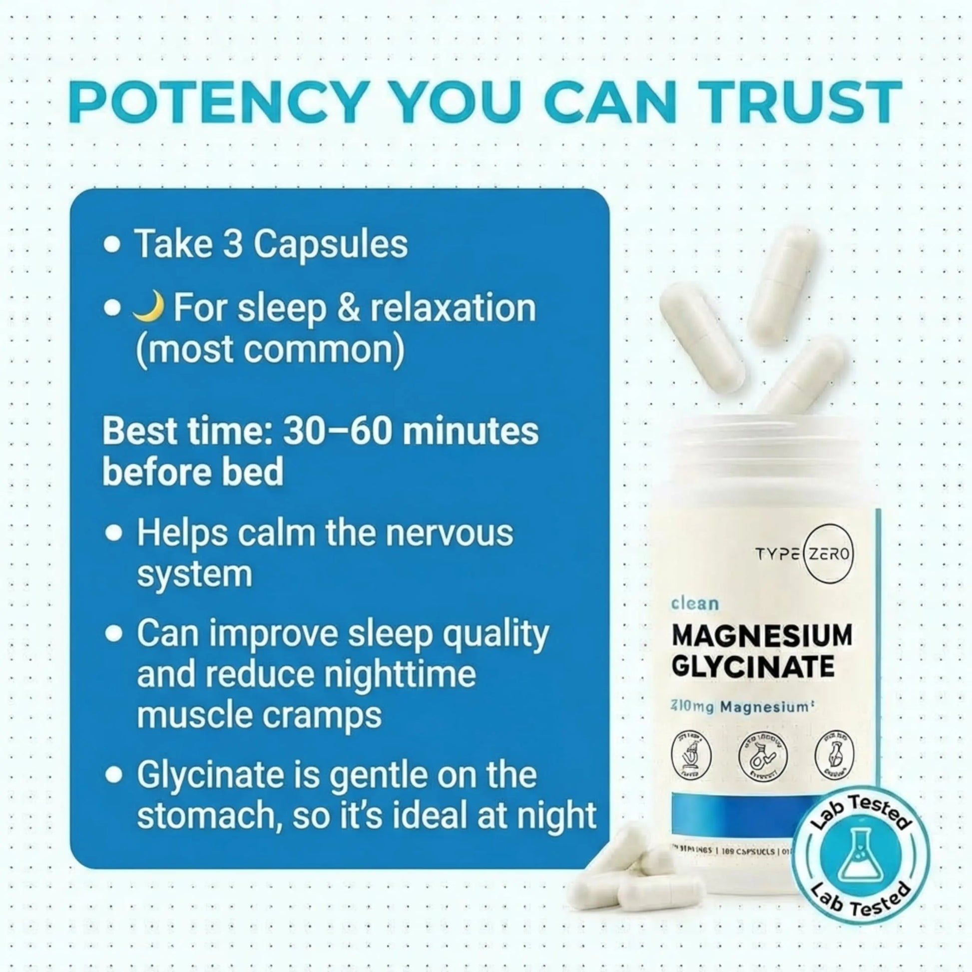 Type Zero Magnesium Glycinate (210mg | 180 Capsules) Pure, Non-GMO, Gluten Free, Natural High Absorption Magnesium Supplement Type Zero Au supplements