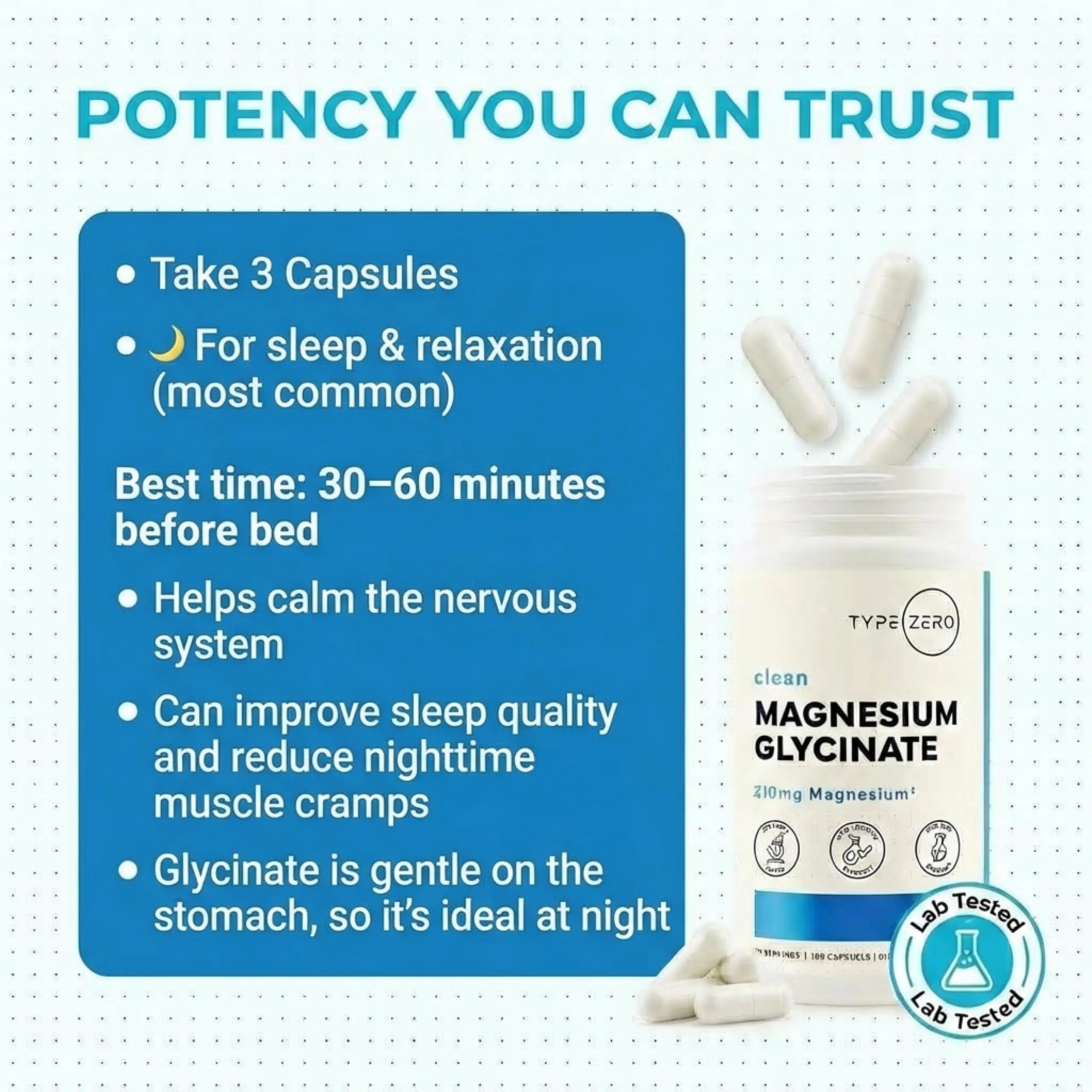 Type Zero Magnesium Glycinate (210mg | 180 Capsules) Pure, Non-GMO, Gluten Free, Natural High Absorption Magnesium Supplement Type Zero Au supplements