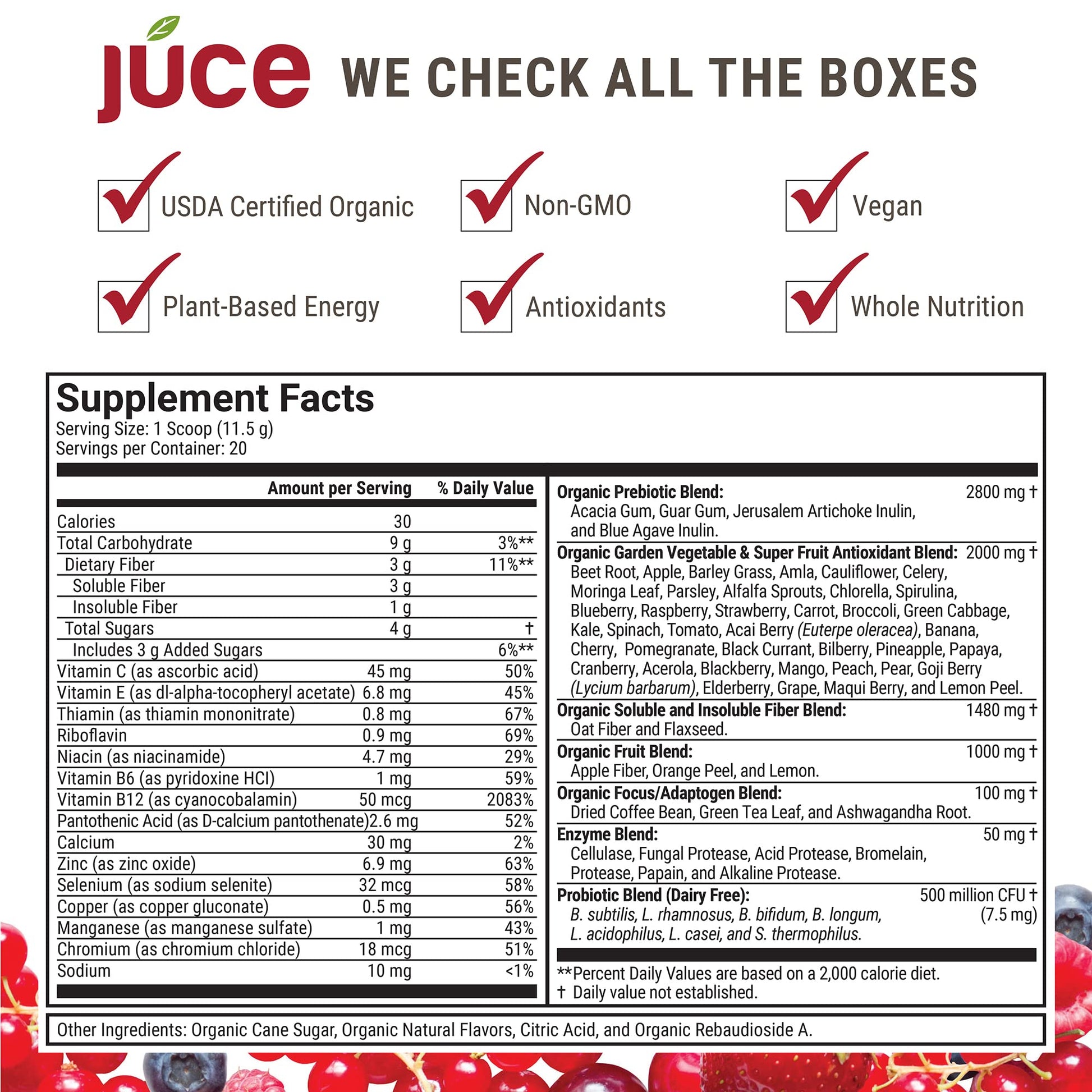 JUCE Reds Organic Superfood Powder - Garden Berry Flavor | Fruit and Veggie Powder Terra Kai Organics Au supplements