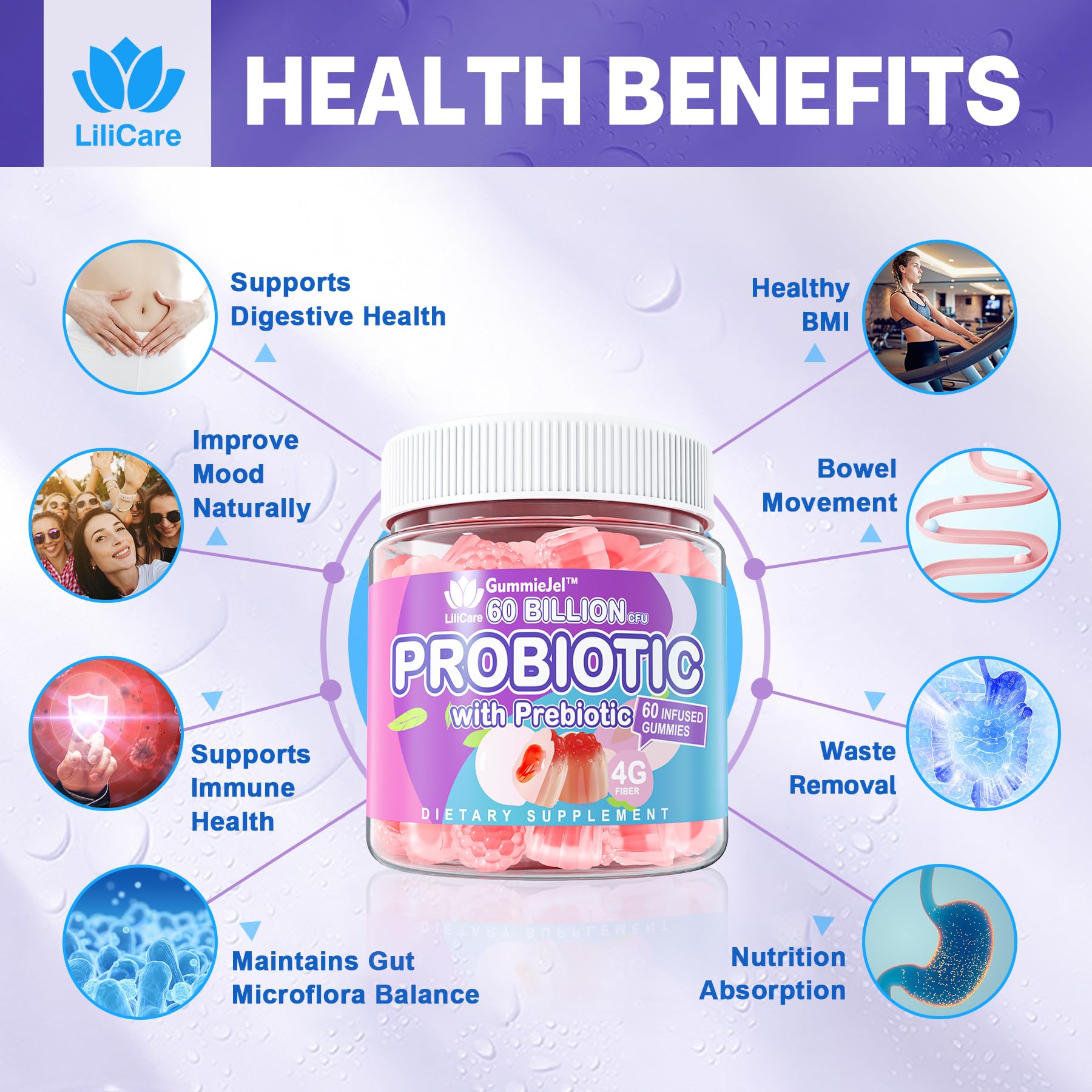 Probiotic Gummies 60 Billion CFU for Women Men & Kids, 11 Strains Probiotics + Organic Prebiotics Fiber for Immune, Digestive Health, Supports Constipation, Diarrhea, Gas & Bloating - Sugar Free, 60ct EnvyDeal Au supplements