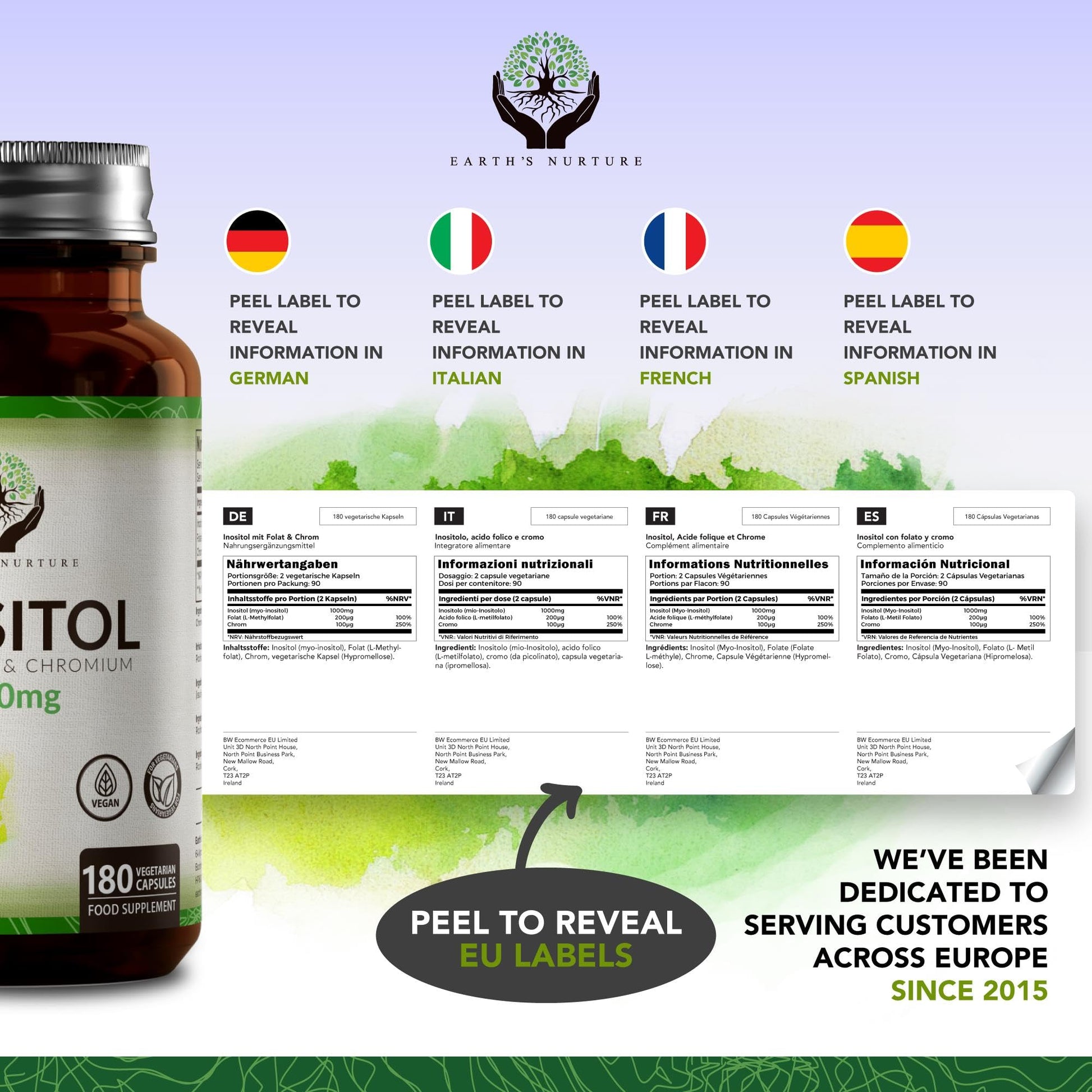 EN Myo-Inositol Chromium & Folate Blend | 1000mg Myo Inositol Per Serving | 180 Vegan Earth's Nurture Au supplements
