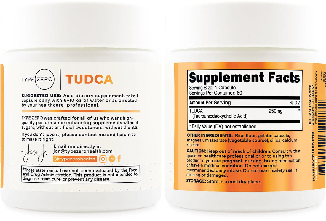 Type Zero Clean TUDCA Capsules 250mg - Pure Tauroursodeoxycholic Acid Supplement - Bile Salt Derivative - 60 Capsules, 60 Servings Type Zero Au supplements
