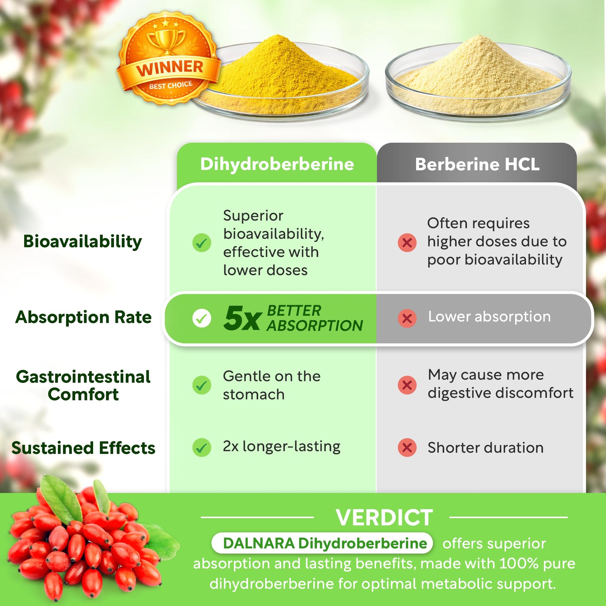 Dalnara Dihydroberberine Capsules 250mg, 60 Count - Supports Metabolic Wellness & Balanced Energy, Non-GMO,Dihydroberberine Supplement Dalnara Au supplements