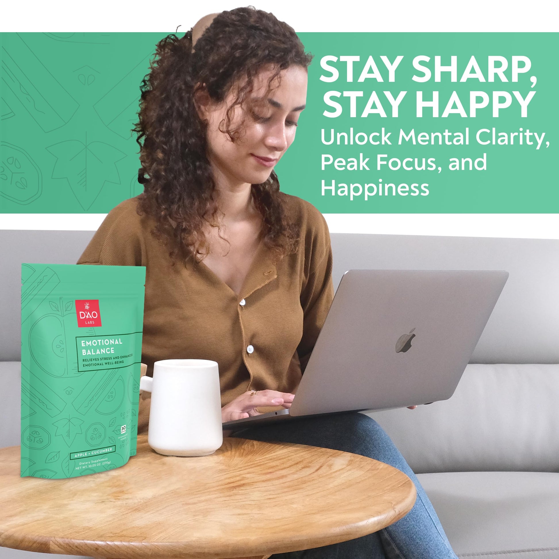 D'AO Labs Emotional Balance - Emotional Balance Powder - Calm & Stress Relief - Effervescent Powder with Apple-Cucumber Flavor - Xiao Yao San Traditional Chinese Herbal - 30 Individual Servings DAO Labs Au supplements
