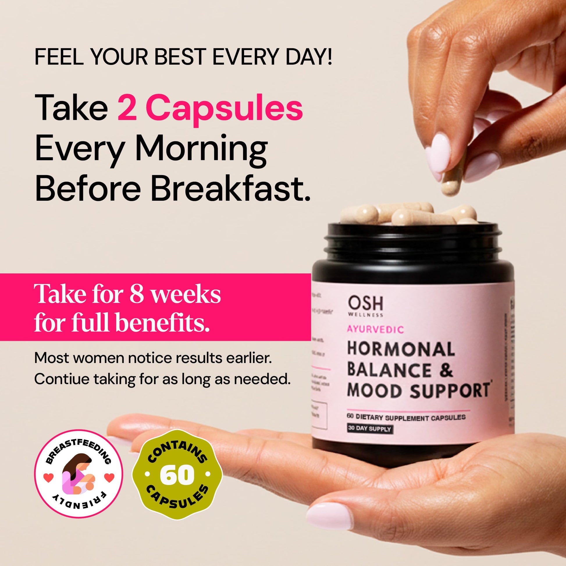 Ayurvedic Hormone Balance for Women | Cortisol Reducer | Mood, Energy, & Sleep Support | Regulates Estrogen | Stress Relief | Ashwagandha, Rhodiola, & Shatavari | Made in USA | 60 Ct. - OSH Wellness Freshly Moms Au supplements