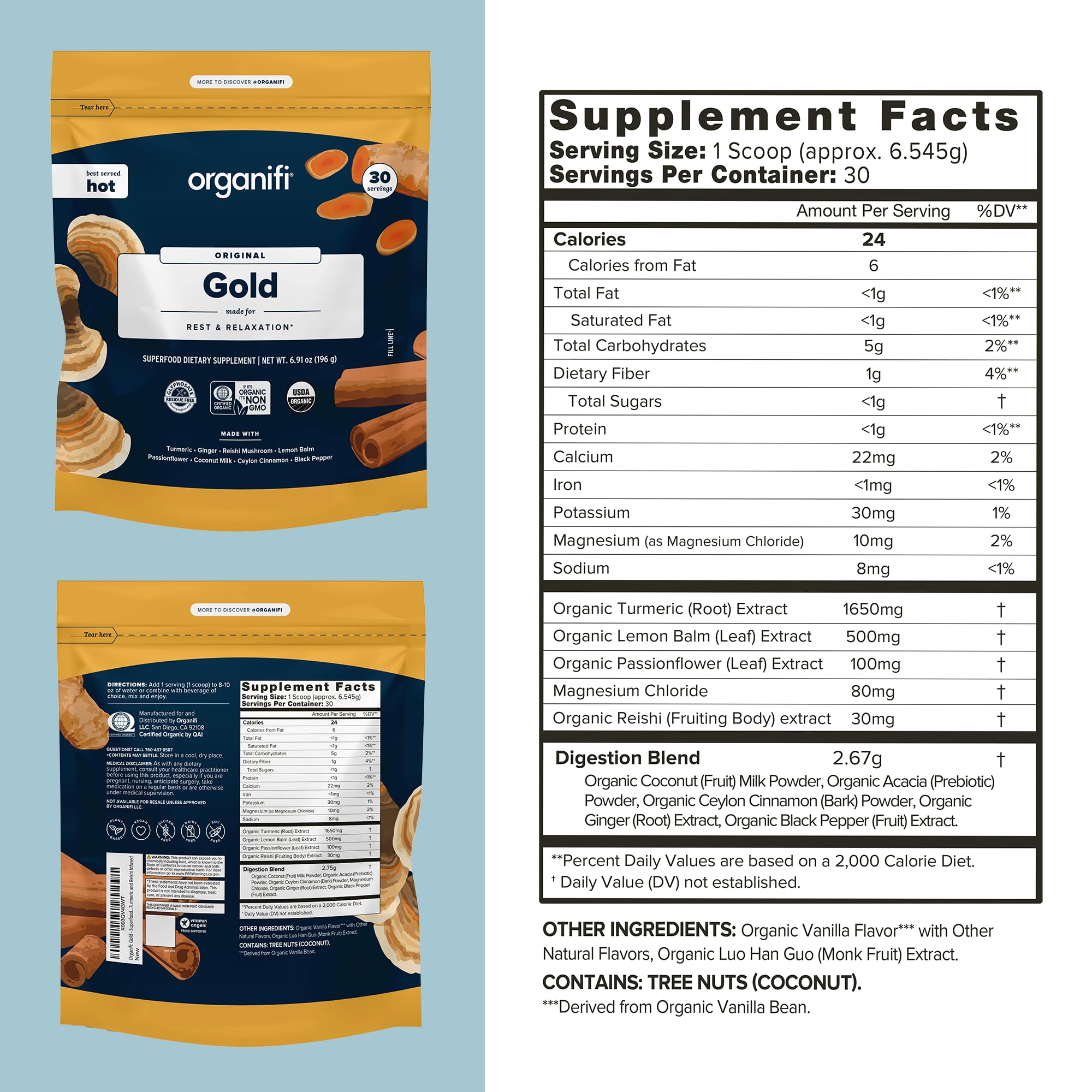 Organifi: Gold - Superfood Supplement Powder- 90 Servings (3 Pack) - Stress Support Organifi Au supplements