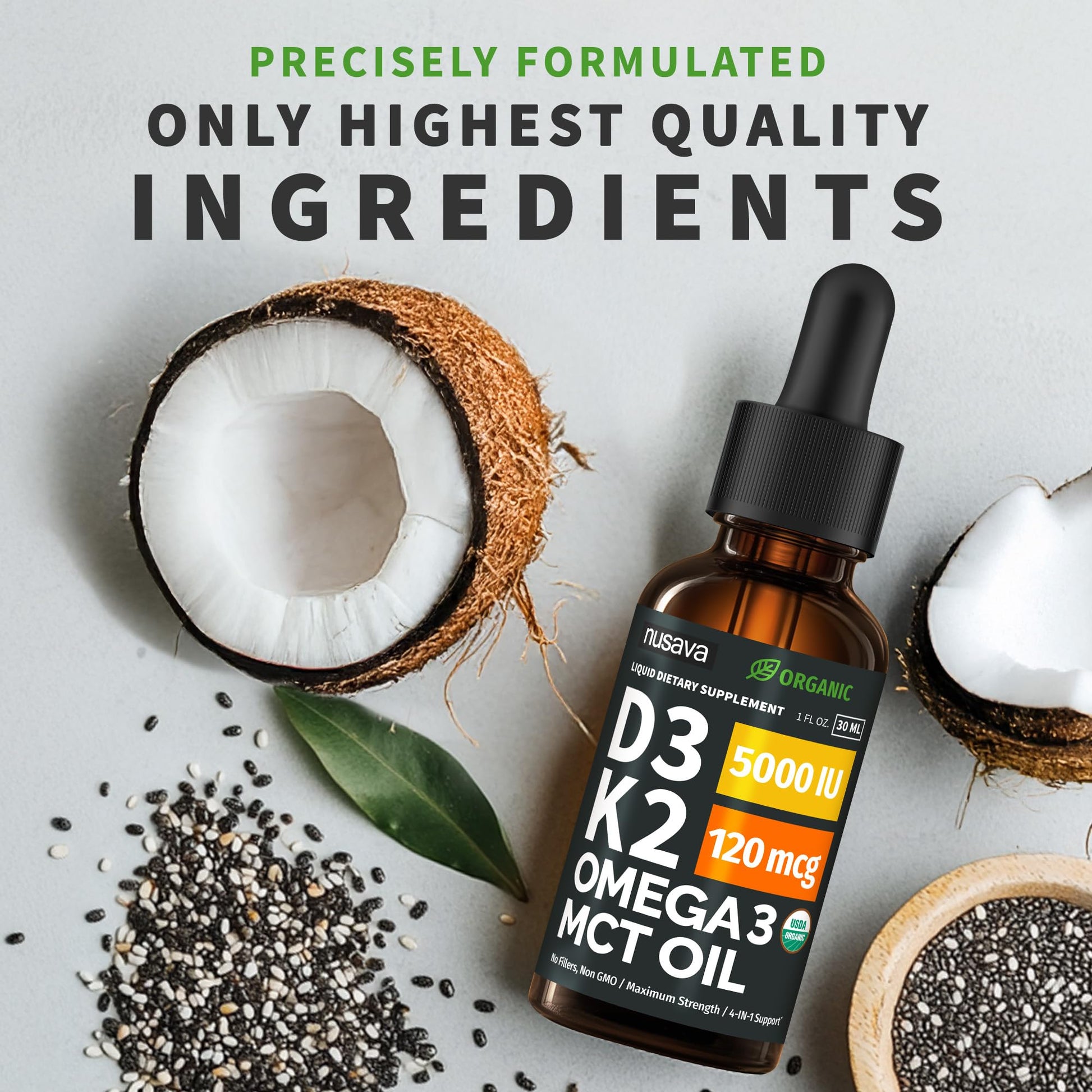 (2 Pack) Organic Vitamin D3 K2 Drops with MCT Oil Omega 3, 5000 IU, Maximum Strength Vitamin D Liquid, No Fillers, Non-GMO Liquid D3 for Faster Absorption and Immune Support (Unflavored, 2 Fl Oz) NUSAVA Au supplements
