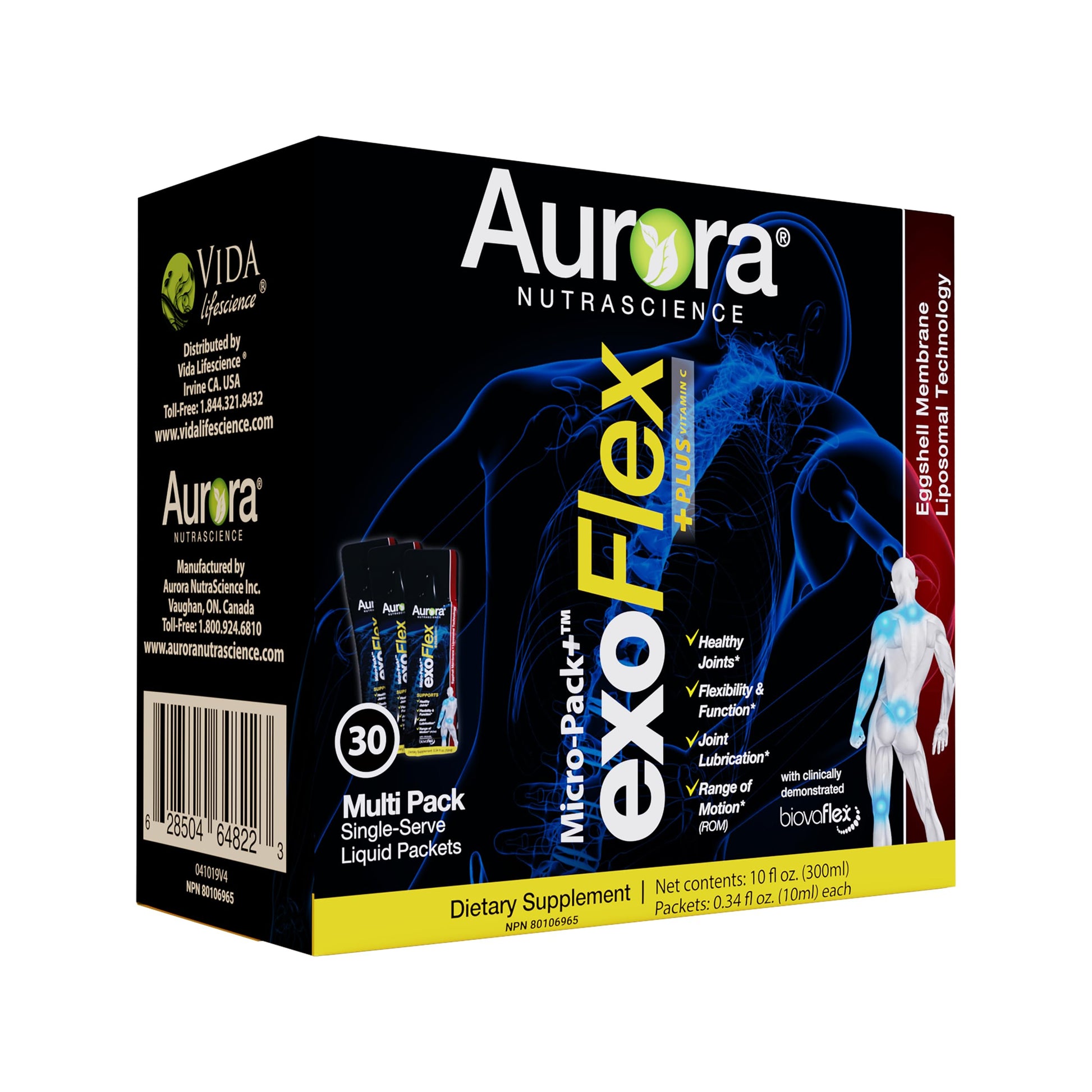 Aurora Nutrascience Micro-Pack Liposomal exoFlex+ - Liquid Vitamin C Supplement, Eggshell Membrane with BiovaFlex, Curcumin, & Boswellia, for Men & Women - 30 Single-Serve Packets Aurora Nutrascience Au supplements