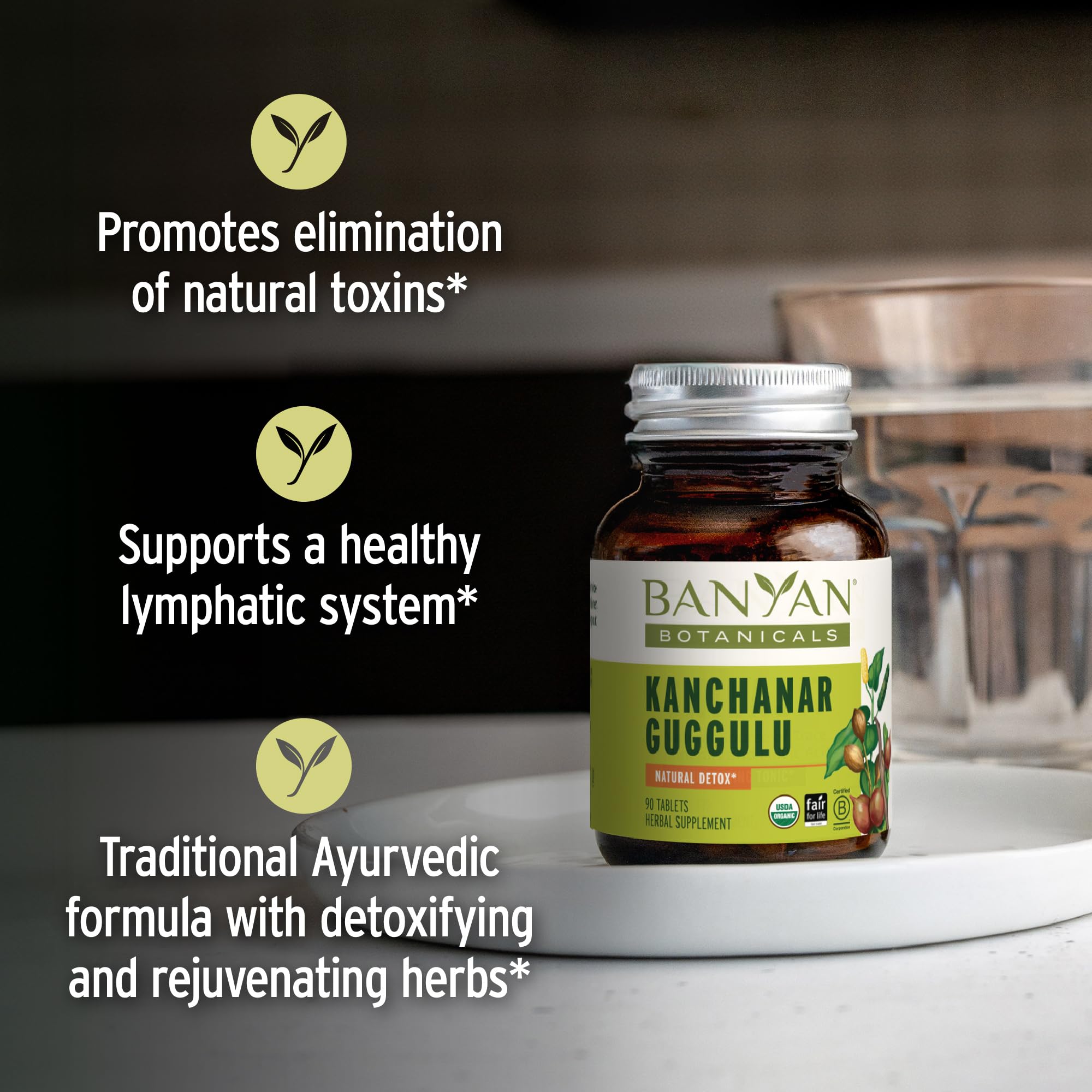 Banyan Botanicals Kanchanar Guggulu Tablets – Organic Lymph Supplement with Guggulu Resin – Promotes the Healthy Elimination of Natural Toxins* – 90 Tablets – Non-GMO Sustainably Sourced Vegan Banyan Botanicals Au supplements