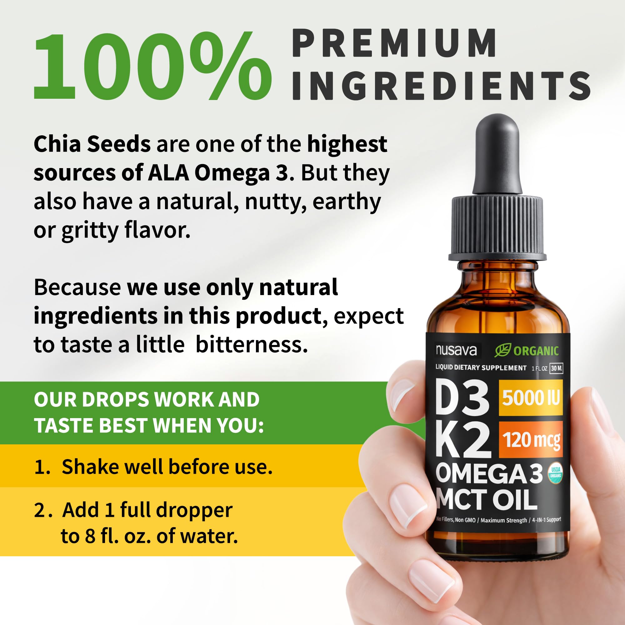 (2 Pack) Organic Vitamin D3 K2 Drops with MCT Oil Omega 3, 5000 IU, Maximum Strength Vitamin D Liquid, No Fillers, Non-GMO Liquid D3 for Faster Absorption and Immune Support (Unflavored, 2 Fl Oz) NUSAVA Au supplements