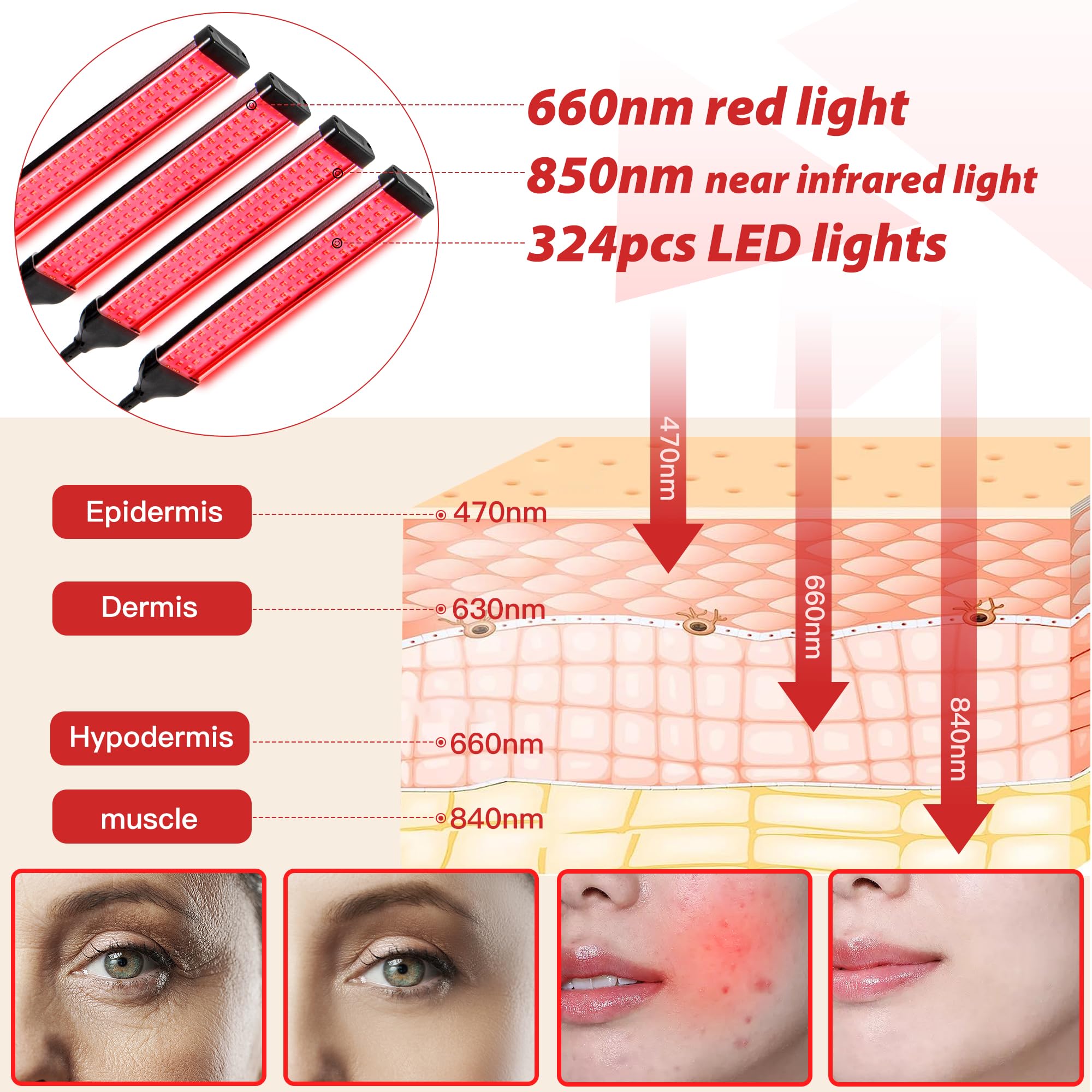 Dexnump Red Light Therapy for Face, 324 LEDs Red Light Therapy Lamp Height Free Adjustment Infrared Dexnump Au supplements