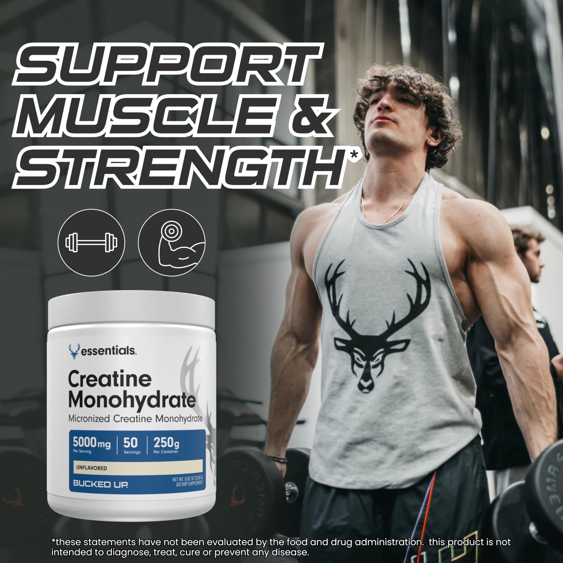 Bucked Up Pure Micronized Creatine Monohydrate for Women and Men - Easy to Mix and Unflavored - 5G Per Serving - 50 Servings - 250 Grams Per Container Bucked Up Au supplements