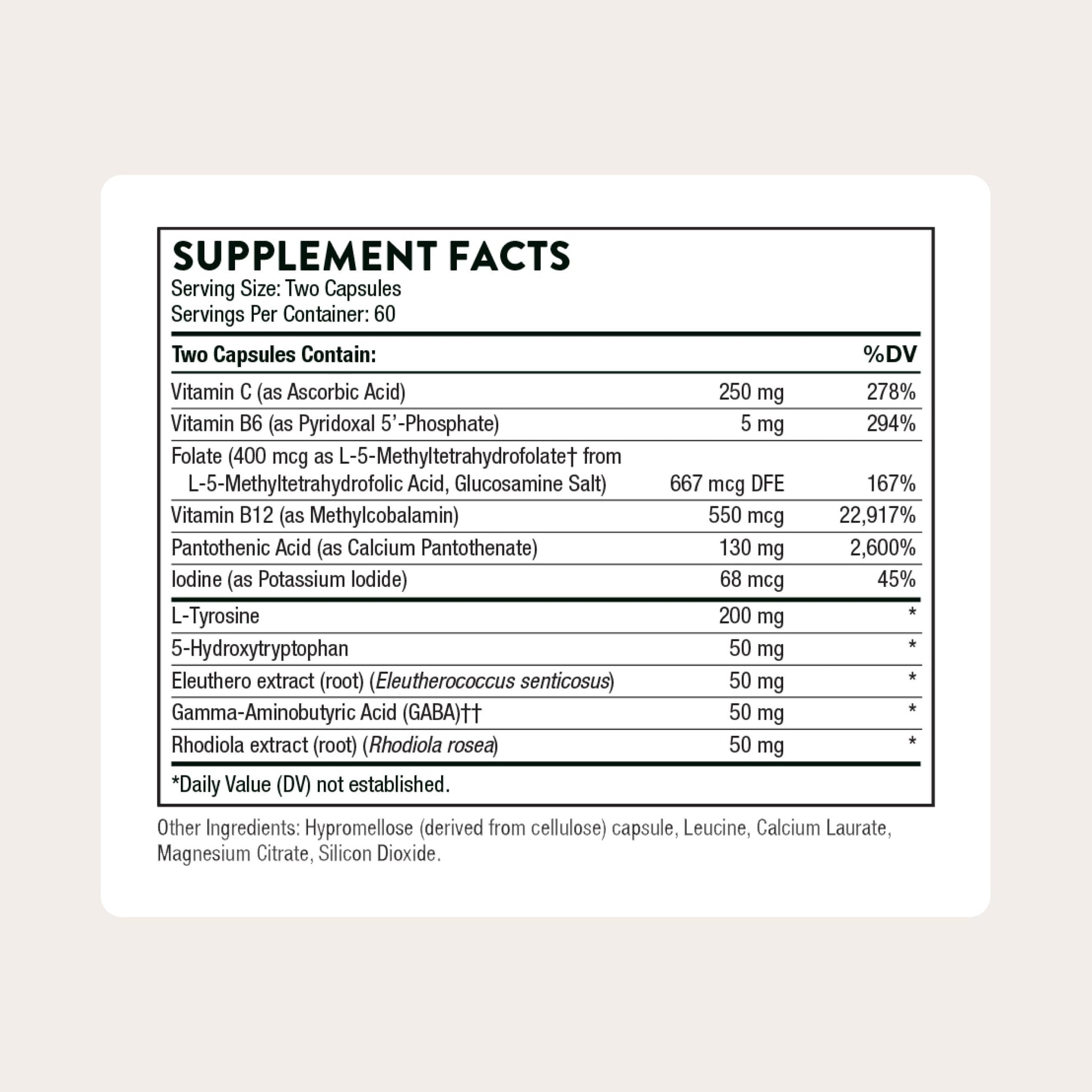 THORNE - Emotion Balance Support - Supports Mood & Stress Management* - Vitamins B6, B12 & C, 5-HTP, GABA, Rhodiola, Folate (5-MTHF) & L-Tyrosine - Third-Party Certified - Gluten-Free - 120 Capsules THORNE Au supplements