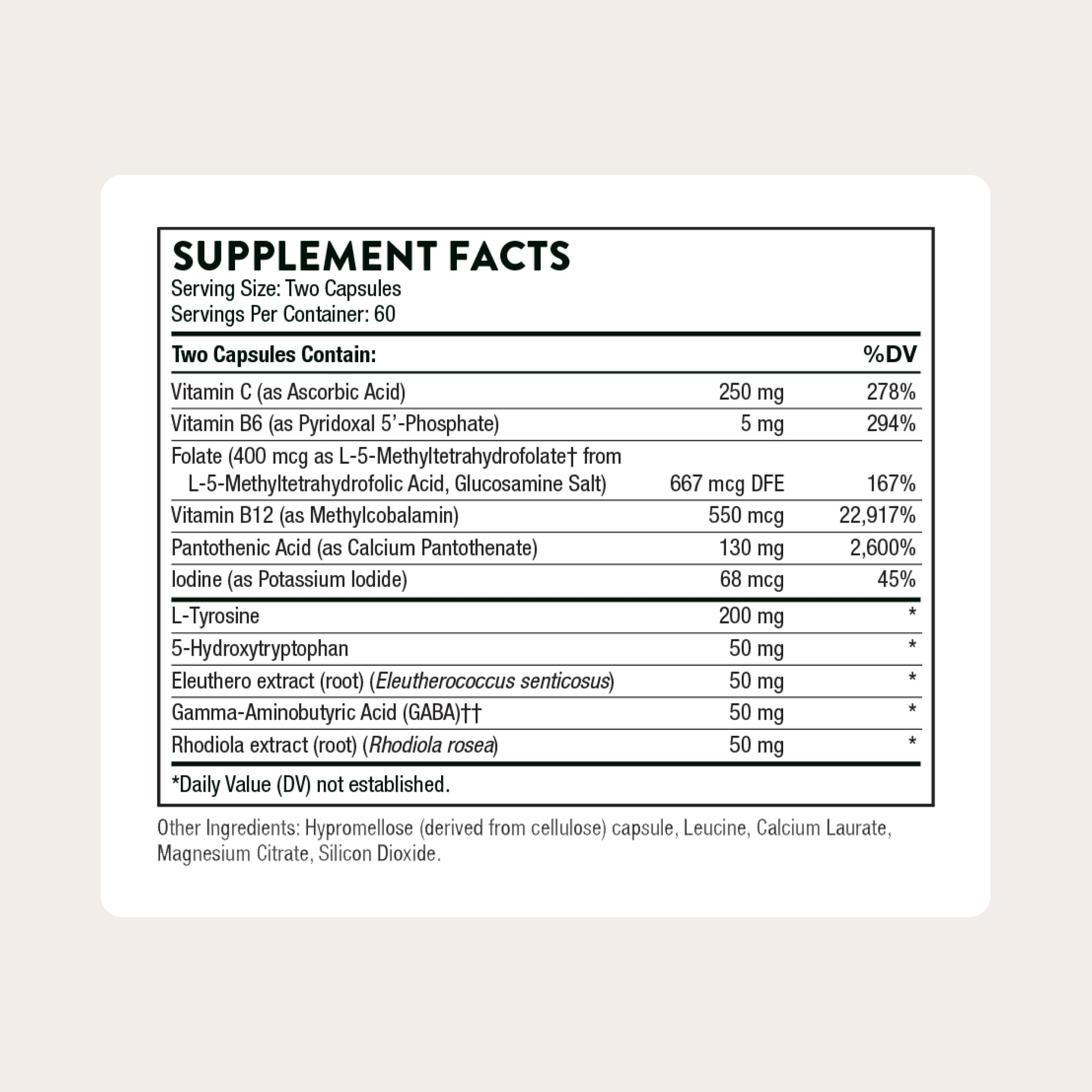 THORNE - Emotion Balance Support - Supports Mood & Stress Management* - Vitamins B6, B12 & C, 5-HTP, GABA, Rhodiola, Folate (5-MTHF) & L-Tyrosine - Third-Party Certified - Gluten-Free - 120 Capsules THORNE Au supplements