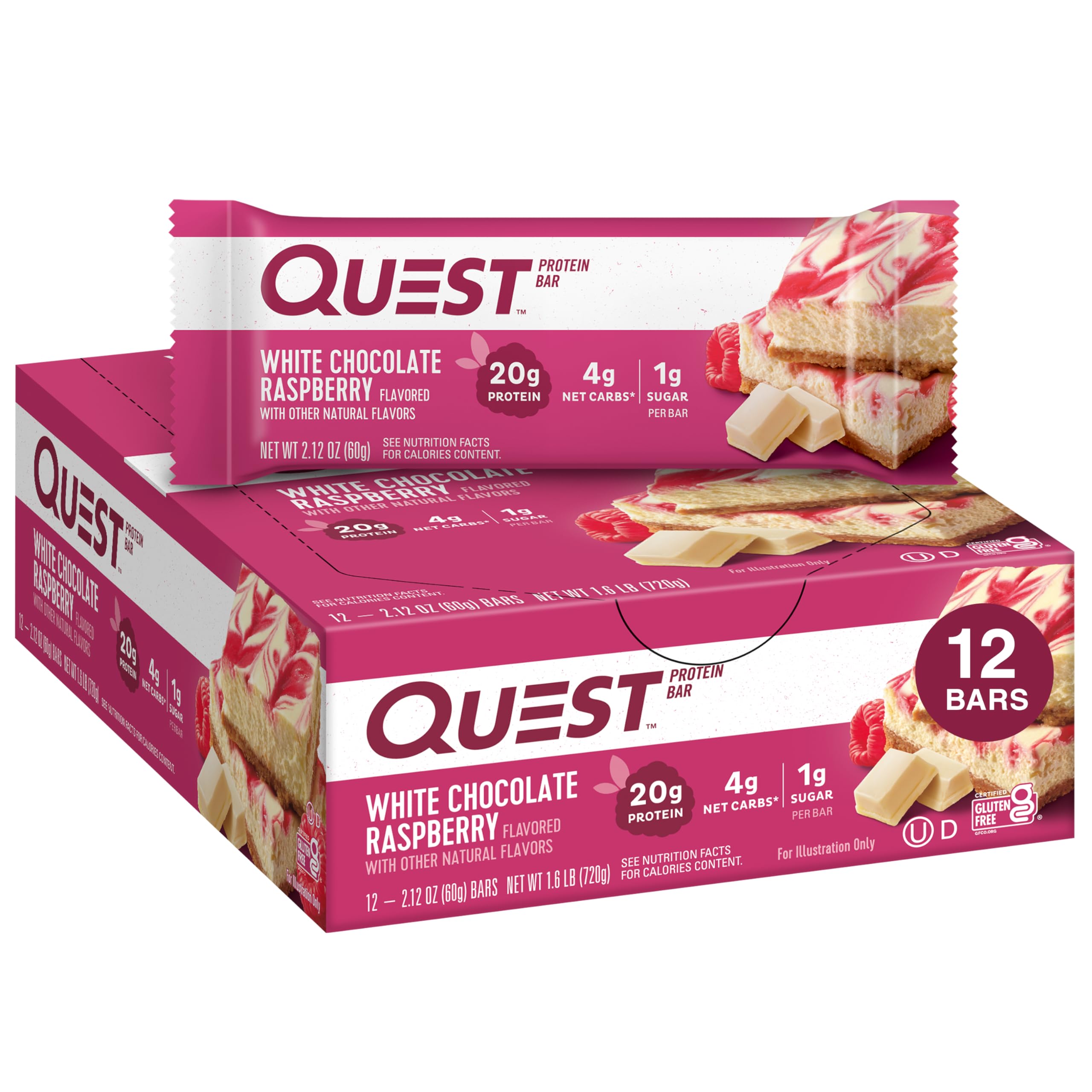 Quest Nutrition White Chocolate Raspberry Protein Bars, High Protein, Low Carb, Gluten Free Quest Nutrition Au supplements