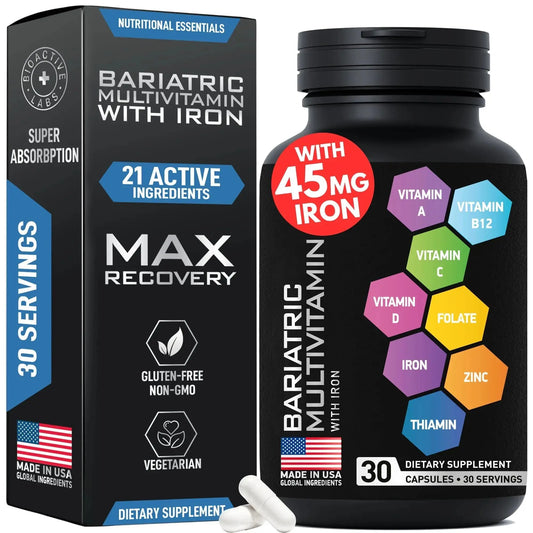 Bariatric Multivitamin with Iron 45mg for Women & Men - 21-in-1 Essential Post Gastric Bypass and Gastric Sleeve Vitamins A,C,D,E, B Complex BIOACTIVE LABSAU supplements