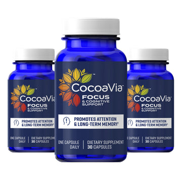 CocoaVia Memory & Focus Brain Supplement, 90 Day, Cocoa Flavanol Blend, Lutein, Added Caffeine for Boost. Improve Cognitive Function, Attention, Vegan & Plant Based, 90 Capsules CocoaVia Au supplements