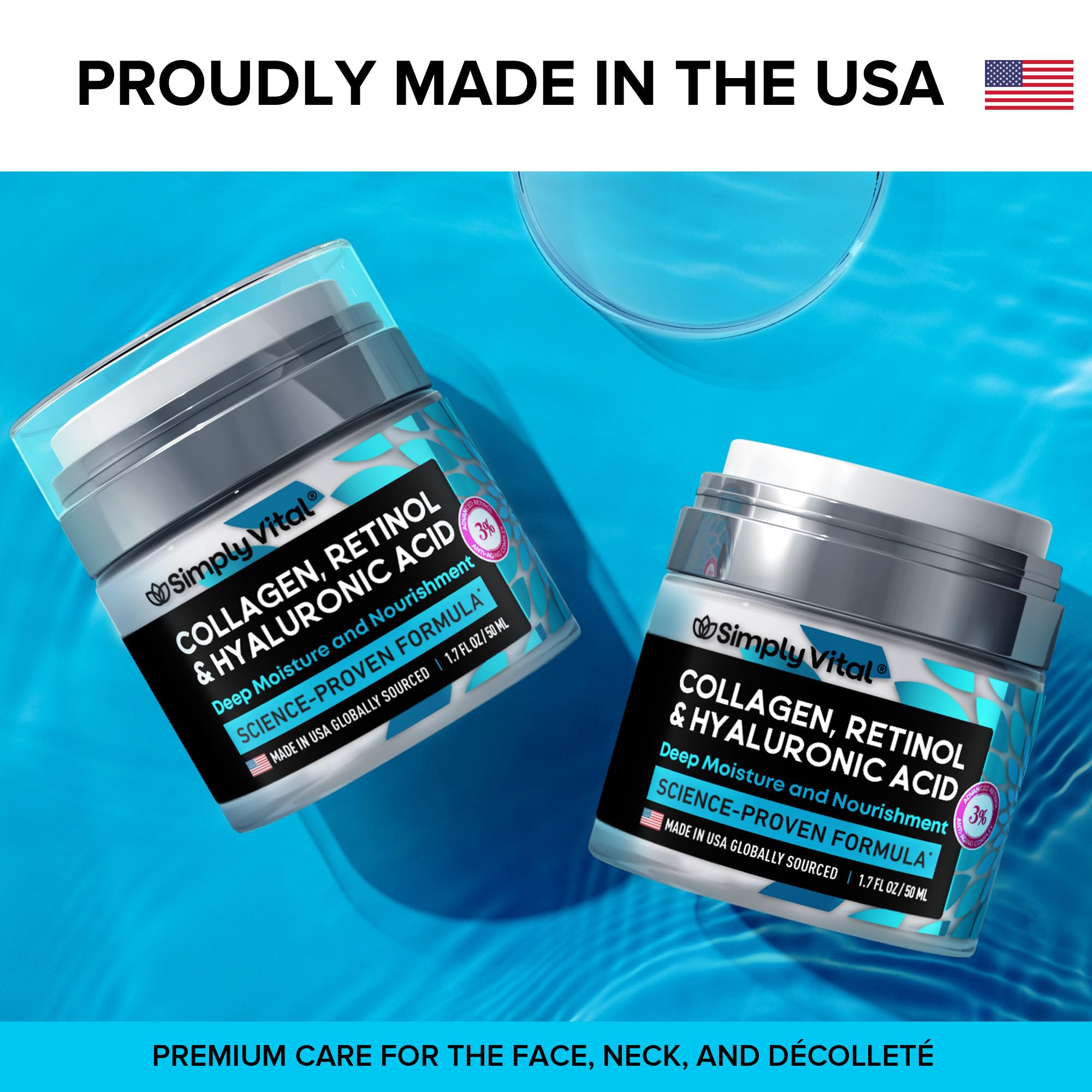 Anti-Aging Face Moisturizer with Retinol, Collagen & Hyaluronic Acid - Made in USA - Moisturizer Face Cream for Women & Men - Firming & Hydrating Neck Cream - Day & Night Skin Care - 1.7 fl oz SimplyVital Au supplements