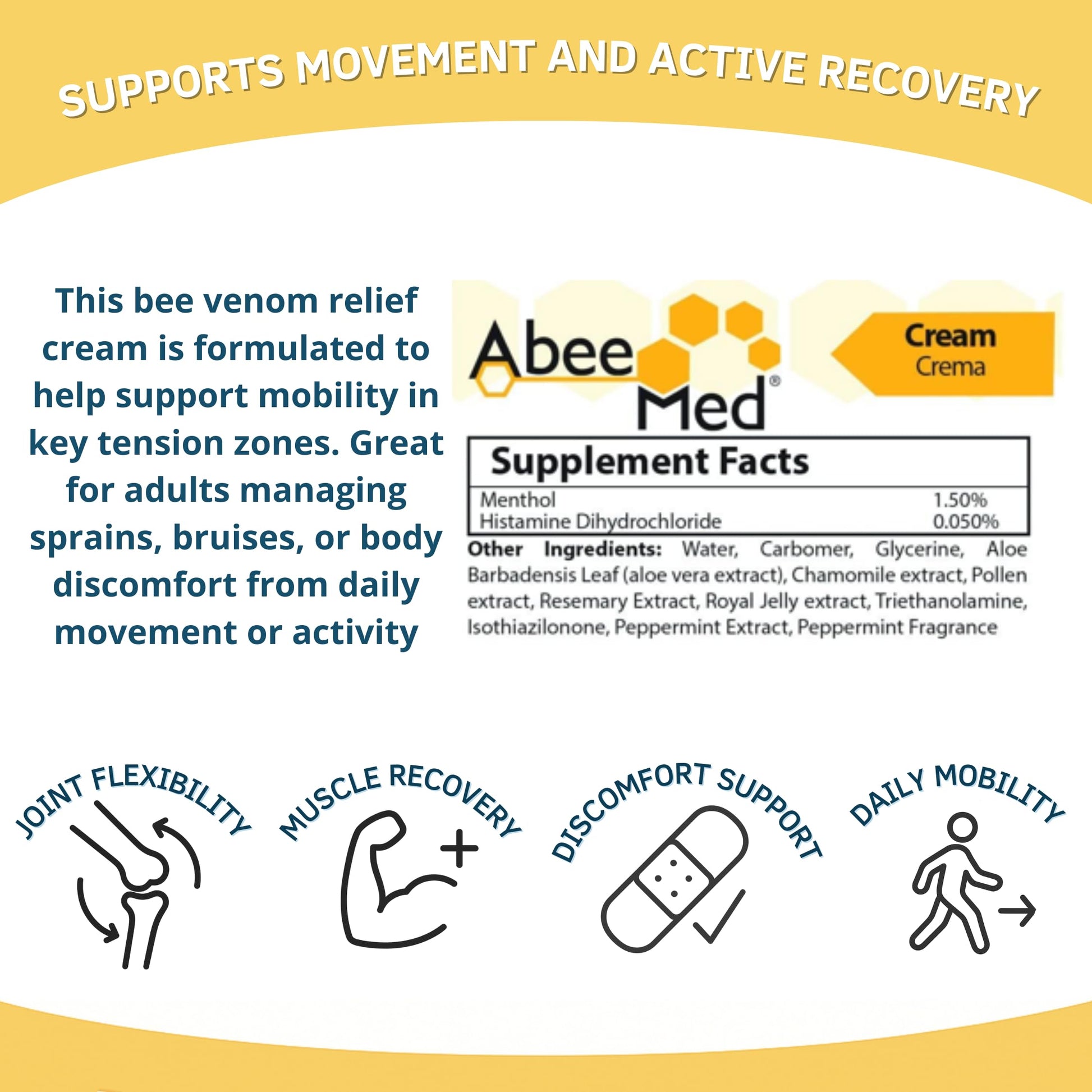 ABEE MED Extra Strength Joint & Muscle Relief Cream – Menthol Cooling & Warming Formula with Bee Pollen, Aloe & Chamomile – Fast-Absorbing Comfort Cream for Back, Knees & Muscles – 2 oz ABEE MED Au supplements