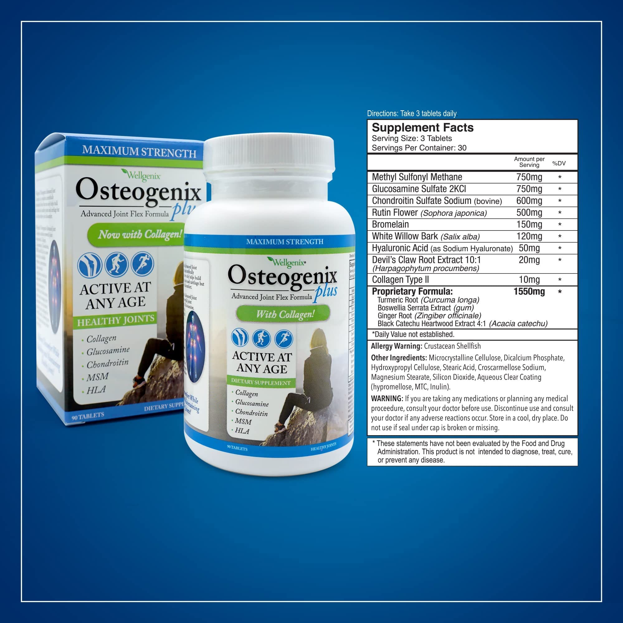 Wellgenix Osteogenix Advanced Joint Flex Formula (90 Ct) - Knee Supplement with Collagen II, Glucosamine, Chondroitin, MSM & HLA - Lubrication & Discomfort Support Tablets for Men & Women Wellgenix Au supplements