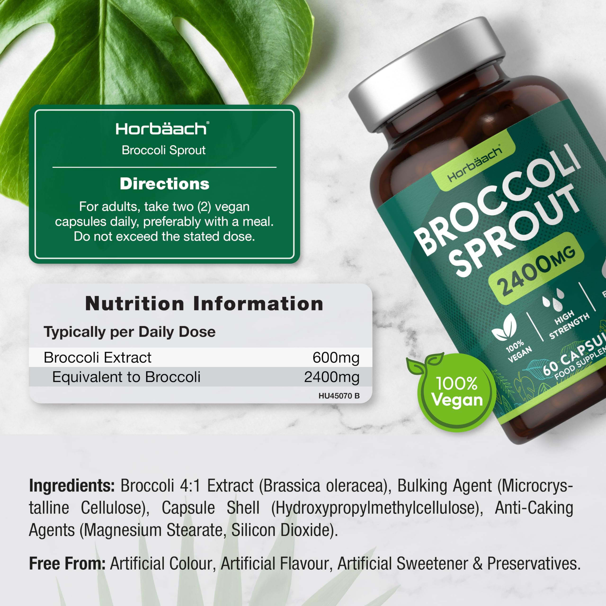 Broccoli Sprout Extract | Activated Sulforaphane Supplement | 2400mg Capsules | 60 Ct Horbäach Au supplements