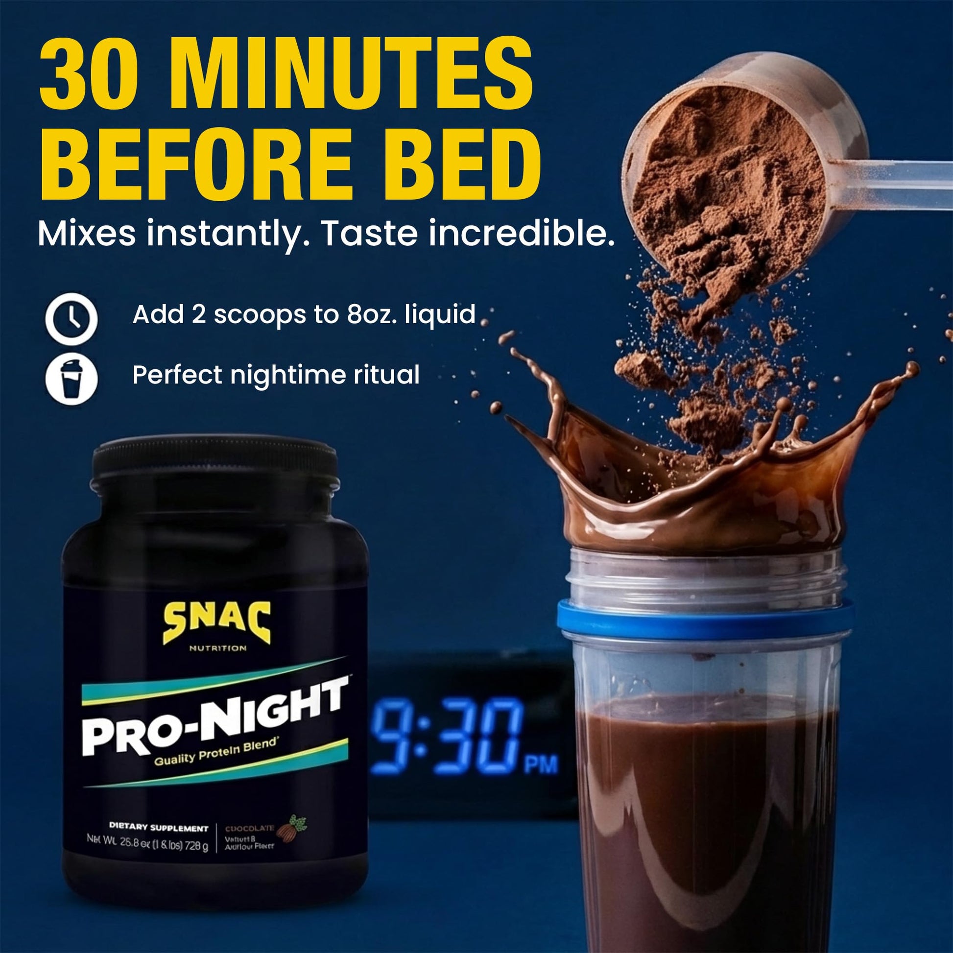 SNAC Pro-Night Protein Powder Blend - Quality Protein Powder for Men and Women, Nighttime Recovery, High Protein Supplement, Supports Muscle Repair, 26g Protein per Serving, Chocolate Flavor, 1.6 lbs SNAC Au supplements
