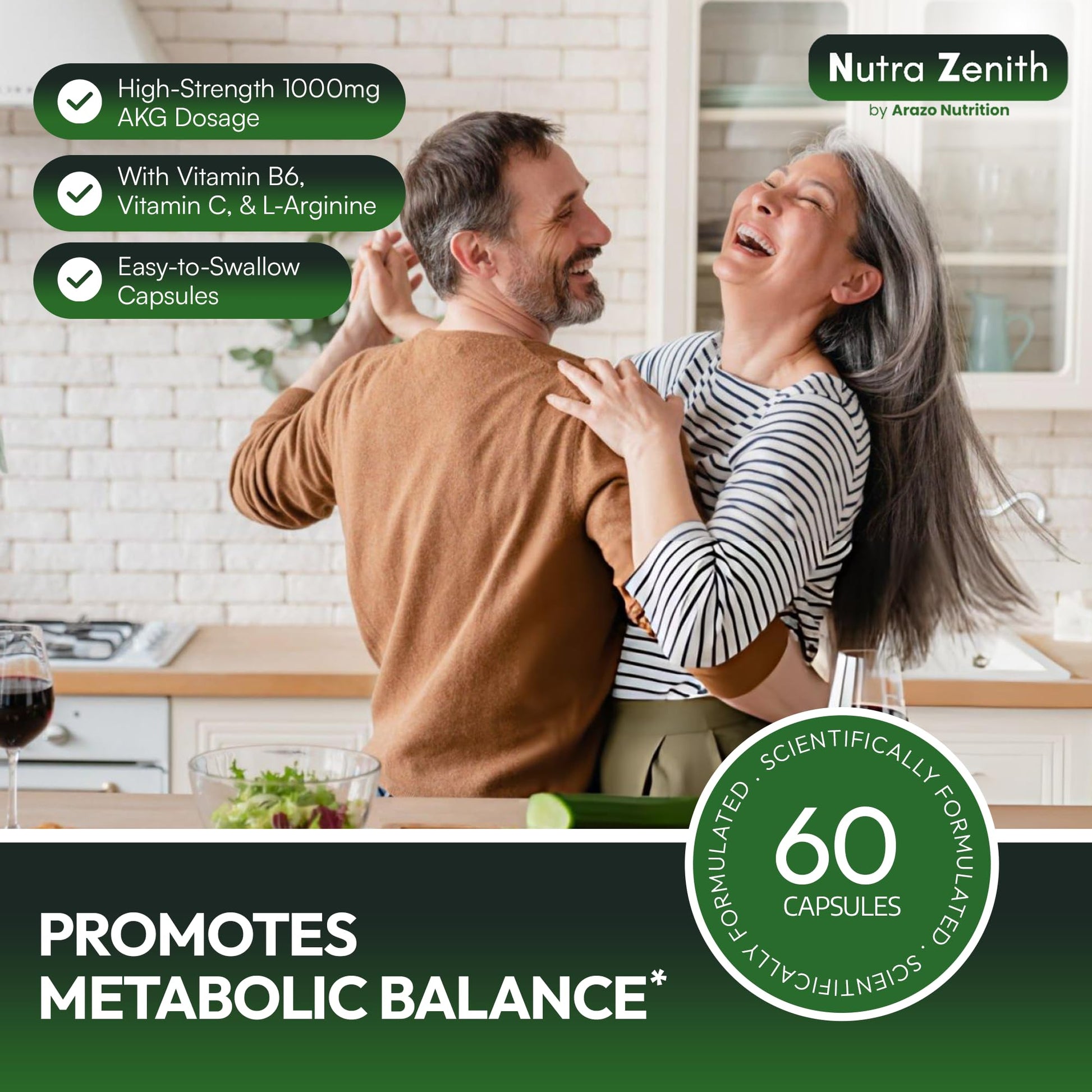 AKG Anti-Aging & Energy Boost Supplement with Vitamin B6, Vitamin C & L-Arginine – 60 Capsules for Youthful Skin, Cellular Renewal & Vitality Support Arazo Nutrition Au supplements