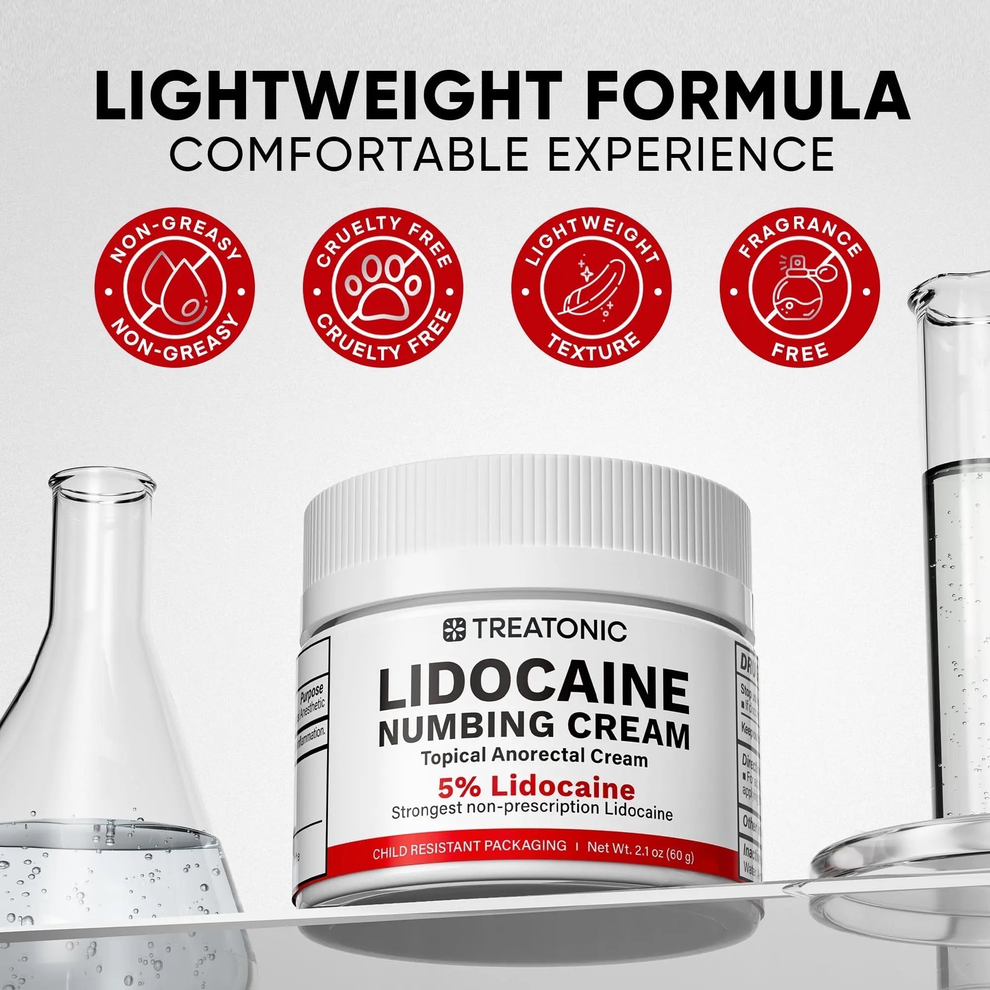 5% Lidocaine Topical Numbing Cream: Maximum Strength Topical Anesthetic Numb Cream for Pain Relief, Itching, Burning, Soreness, Hemorrhoid - Fast Acting & Long Lasting Numbing Formulation - 2.1 oz Treatonic Au supplements