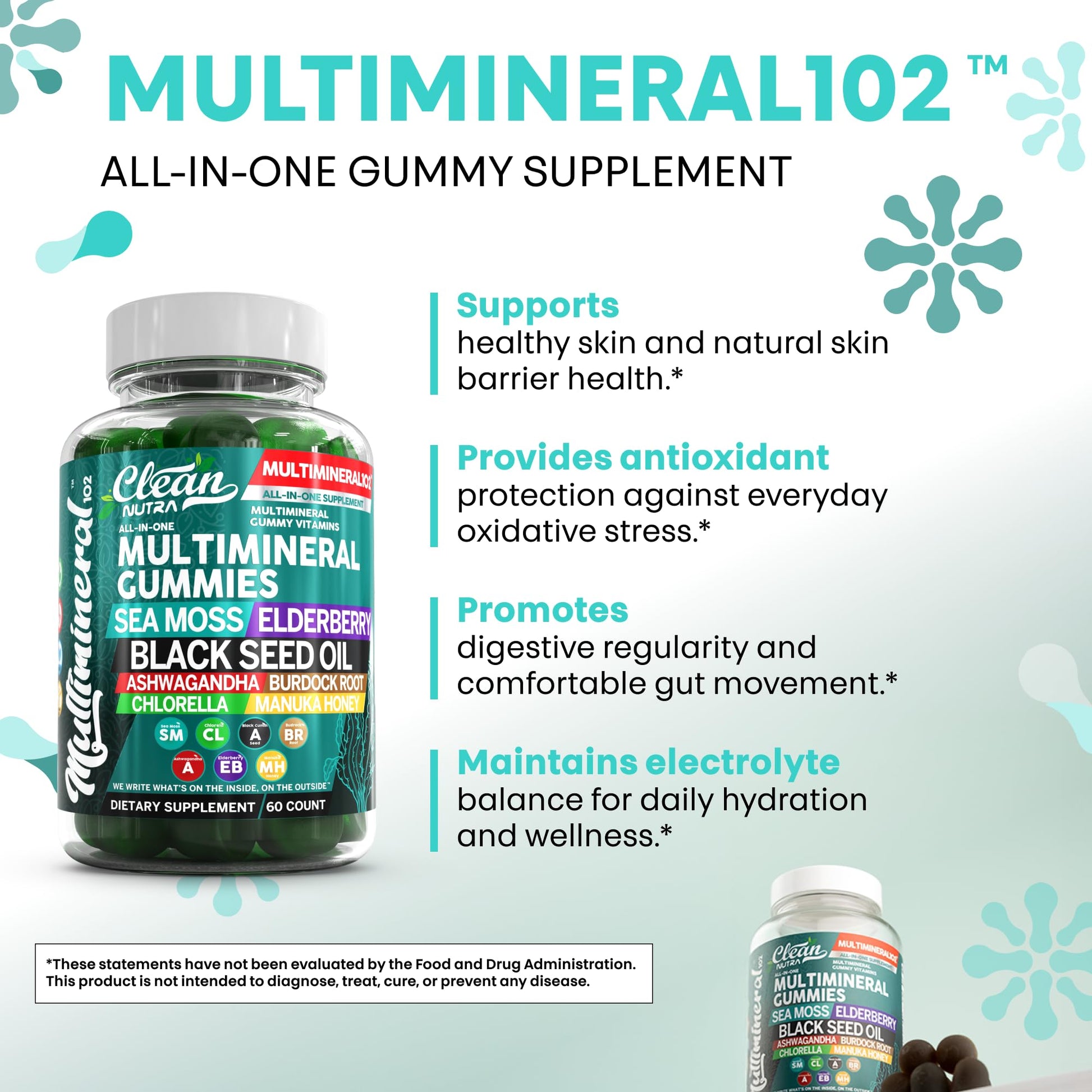 Sea Moss Gummies | Clinically Tested - Black Seed Oil Ashwagandha Elderberry Burdock Root Chlorella Manuka Honey - Vegan Irish Sea Moss Gummy Vitamins for Adults Kids Men Women - Green Apple Flavor Clean Nutraceuticals Au supplements